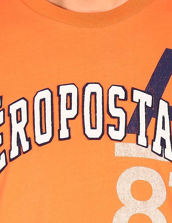 Aeropostale Men Orange Crew Neck Appliqued Logo T-Shirt