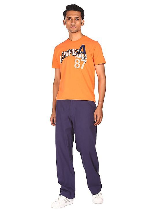 Aeropostale Men Orange Crew Neck Appliqued Logo T-Shirt