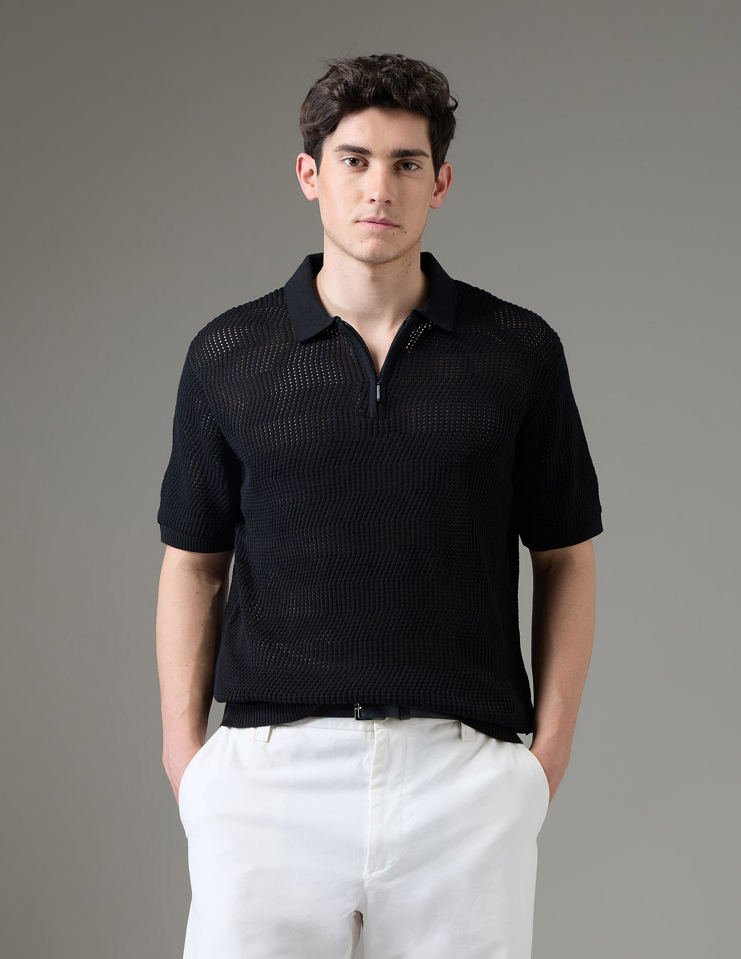 Arrow Newyork Textured Regular Fit Night Is Young Polo Shirt