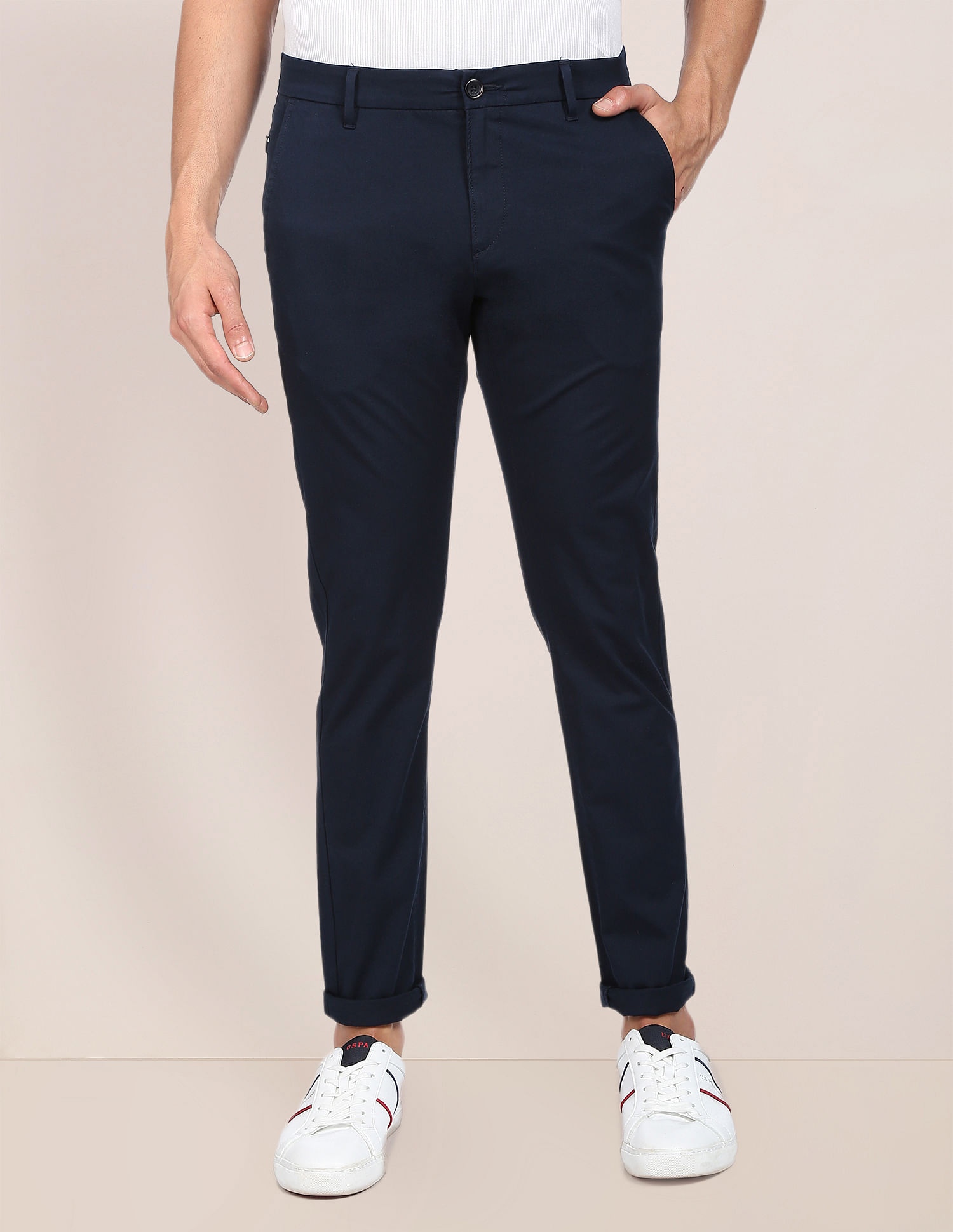 U.S. Polo Assn. Solid Austin Trim Fit Casual Trousers