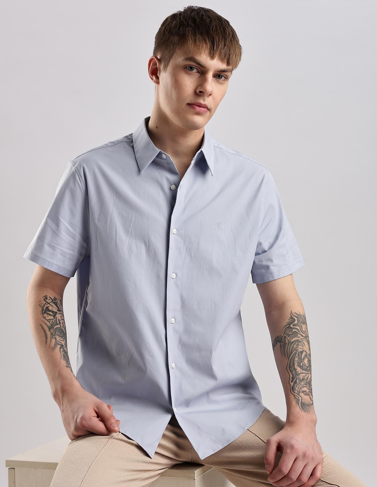 Calvin Klein Jeans Mens Blue Solid Shirt
