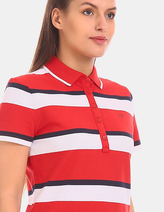 White Striped Pique Polo Shirt, Red And White Stripe Rugby Shirt Womens