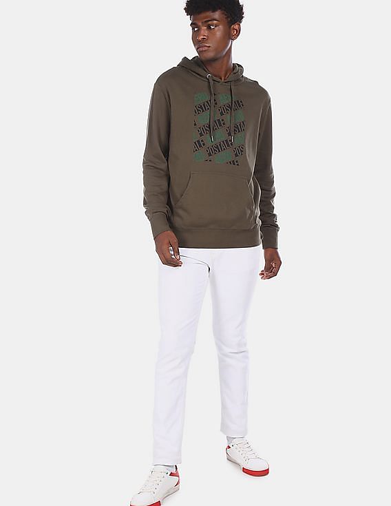 Buy Aeropostale Men Dark Olive Brand Print Hooded Sweatshirt