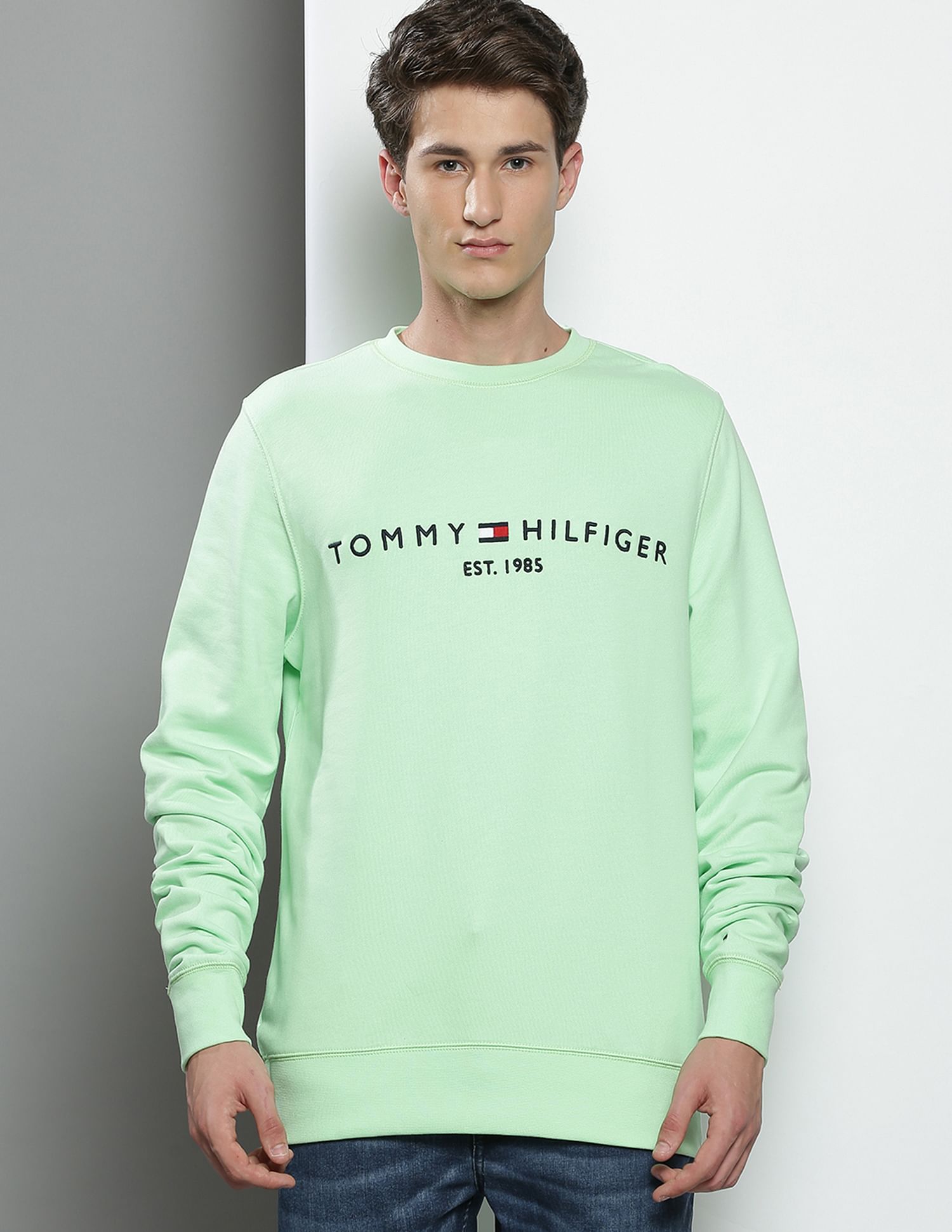 Tommy Hilfiger Men Green Graphic Print Crew Neck Sweatshirt