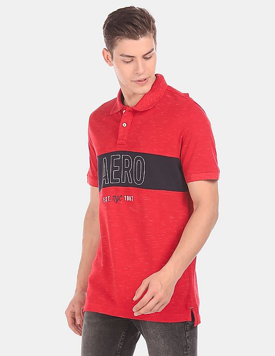 Aeropostale Men Red Short Sleeve Colour Block Pique Polo Shirt