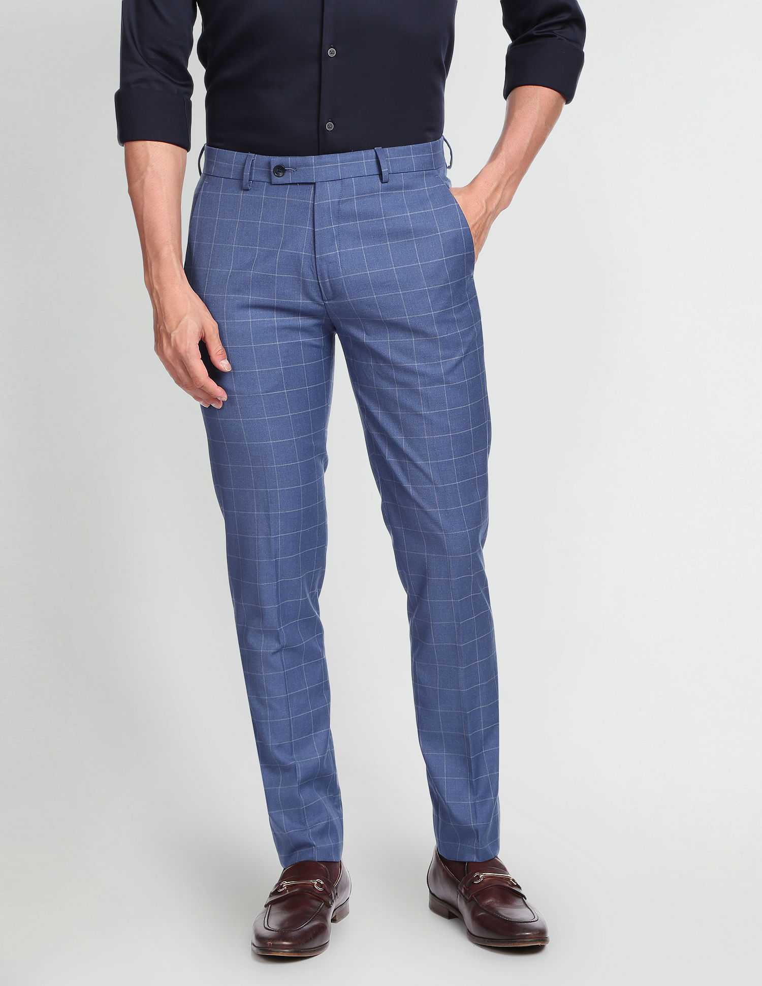 Buy Men Black Check Slim Fit Formal Trousers Online - 790363 | Peter England