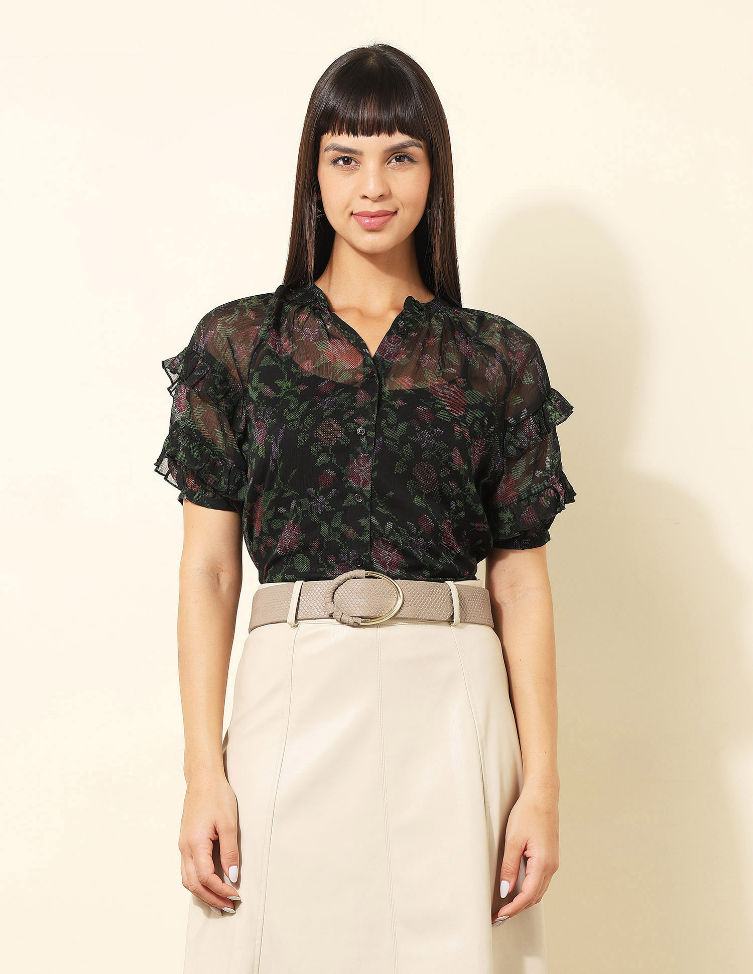 U.S. Polo Assn. Women Sheer Floral Printed Lace Top