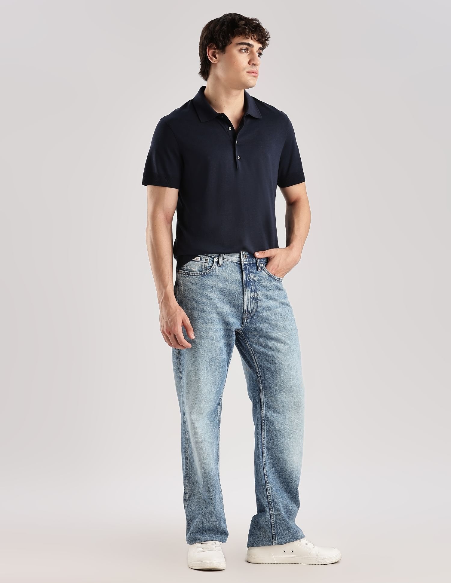 Calvin Klein Jeans Solid Regular-Fit Lyocell Polo T-Shirt