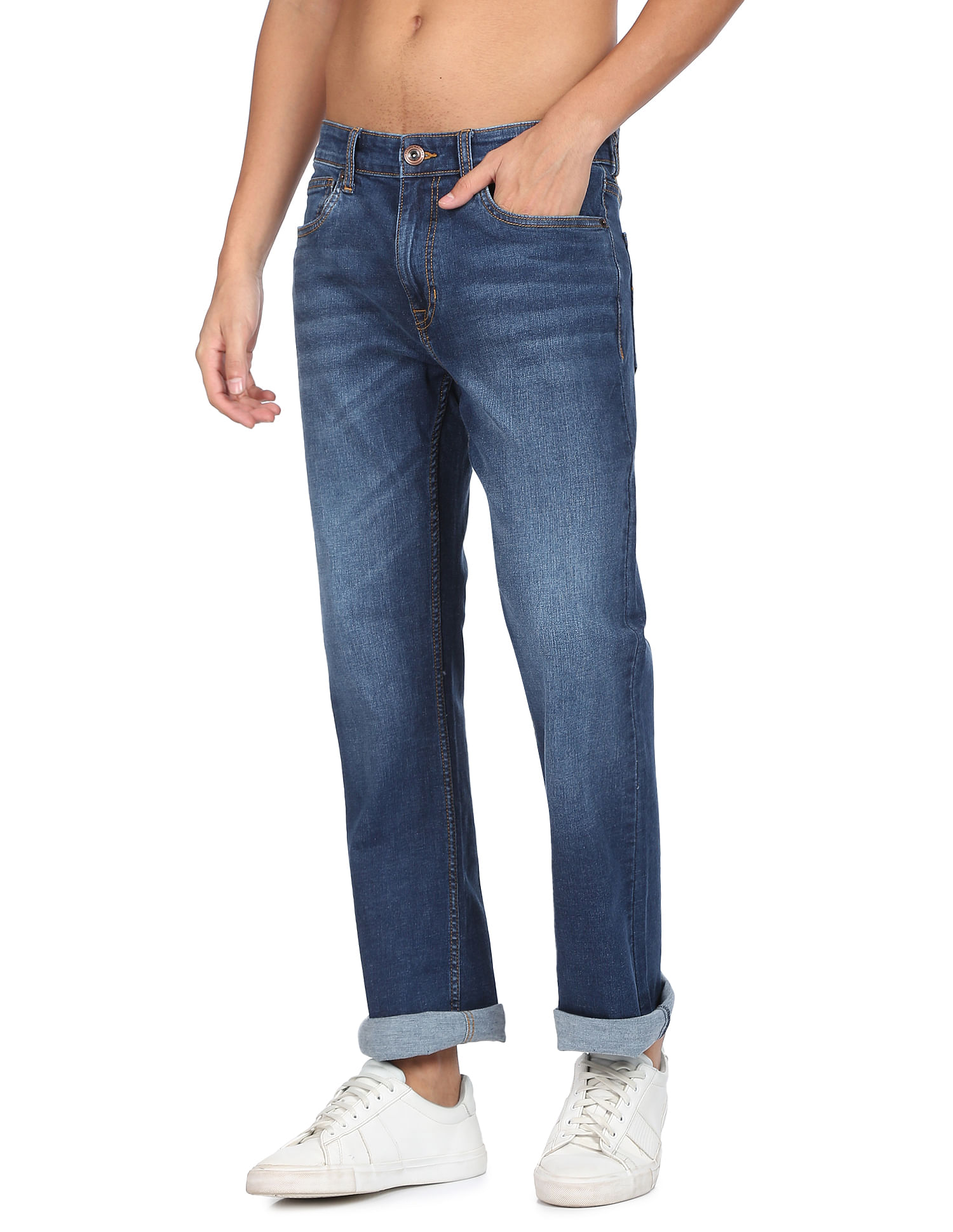 Flying Machine Whiskered Bruce Straight Fit Bootcut Jeans