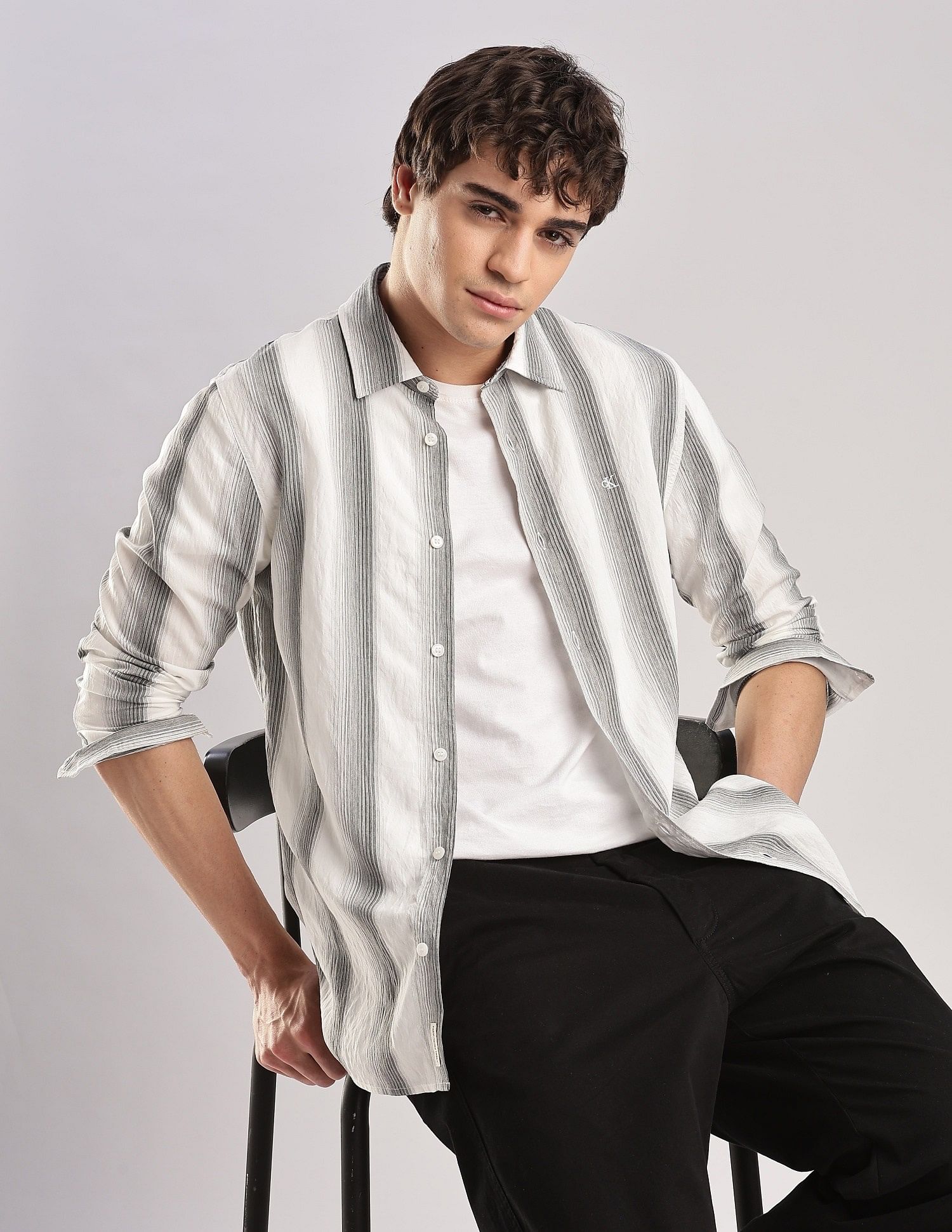 Calvin Klein Jeans Vertical Stripes Slim Fit Plain Woven Shirt