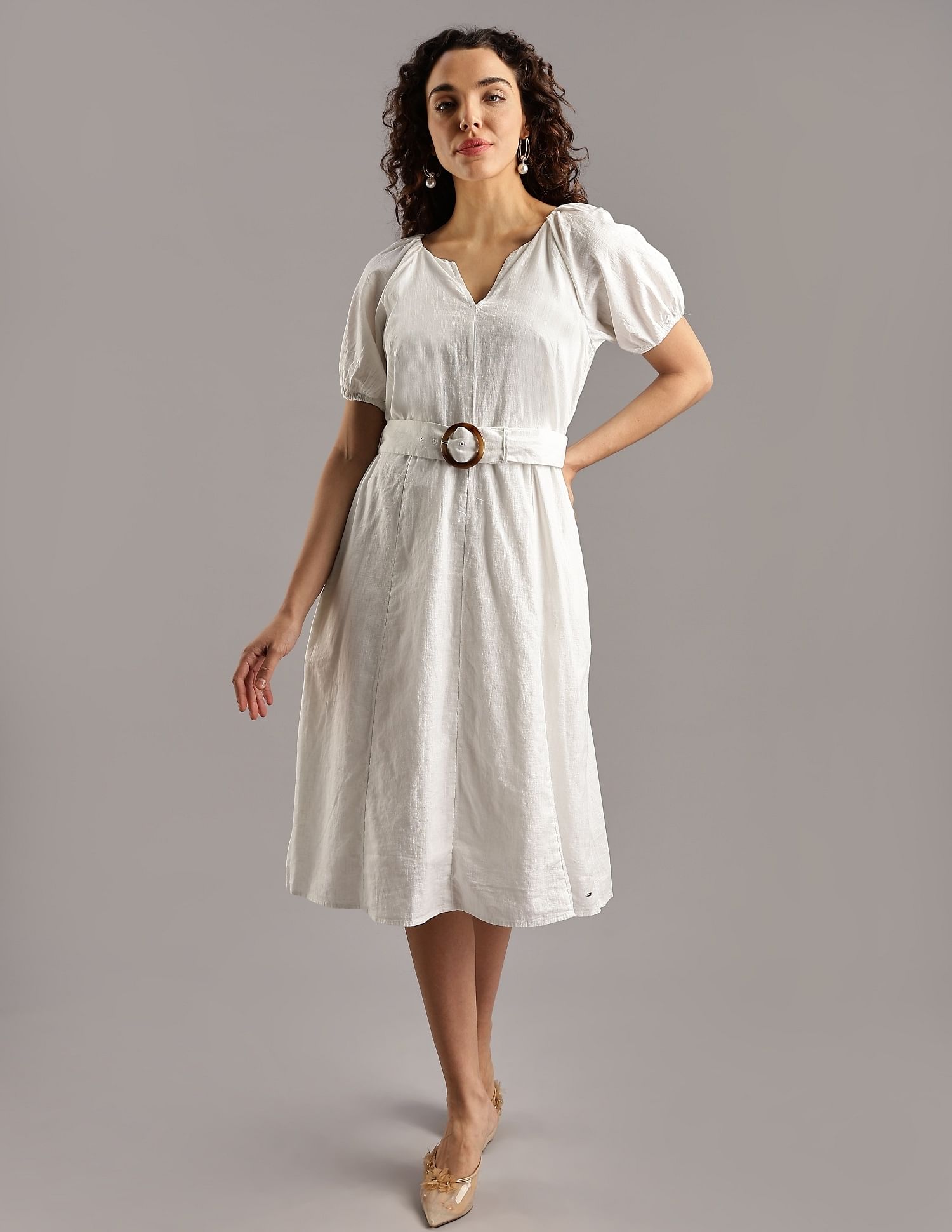 Tommy Hilfiger Cotton Split Neck A-Line Dress