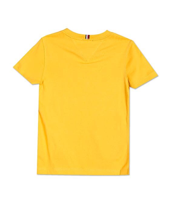 Buy Tommy Hilfiger Kids Boys Yellow Crew Neck Brand Print T-Shirt