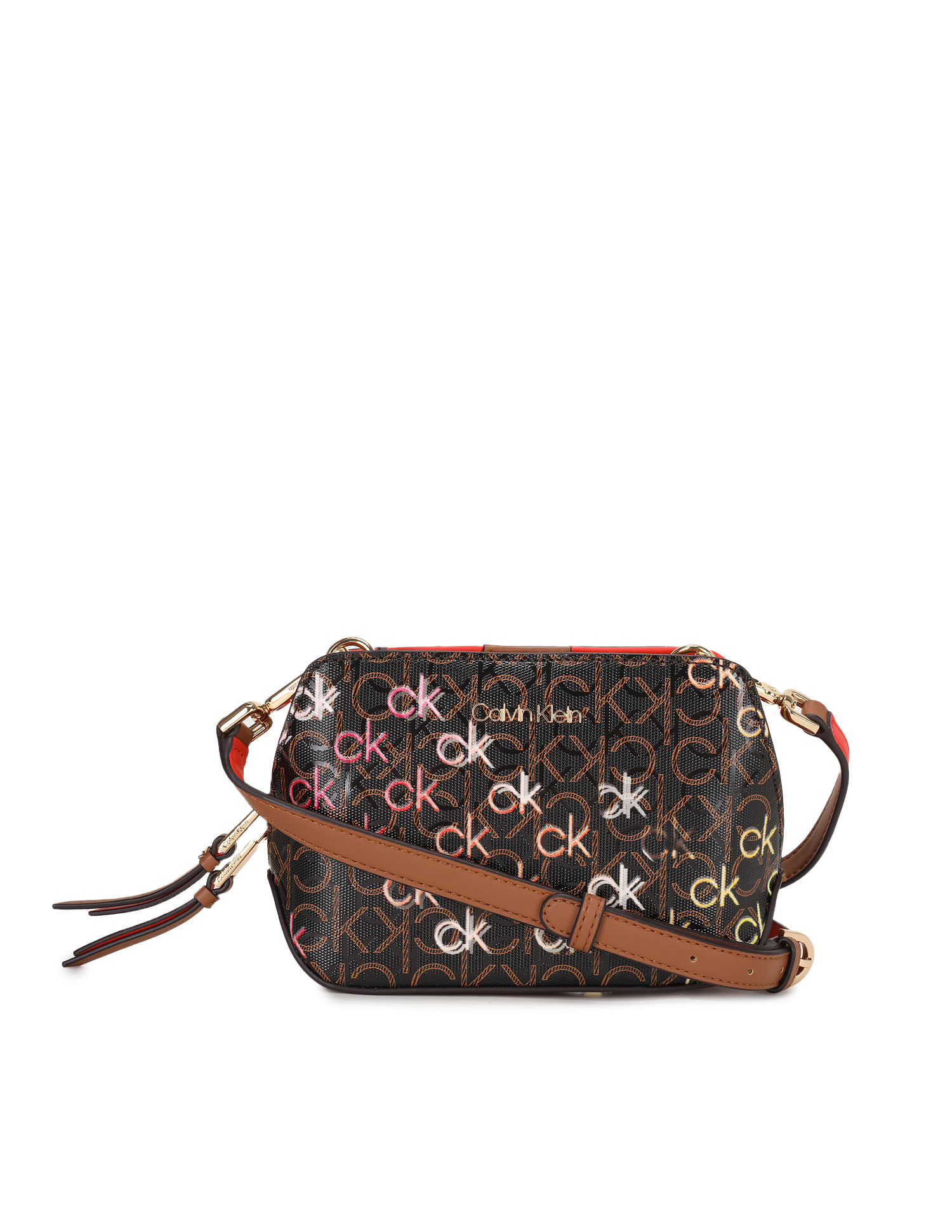 Calvin Klein Jeans Women Brown Monogram Lucy Crossbody Bag