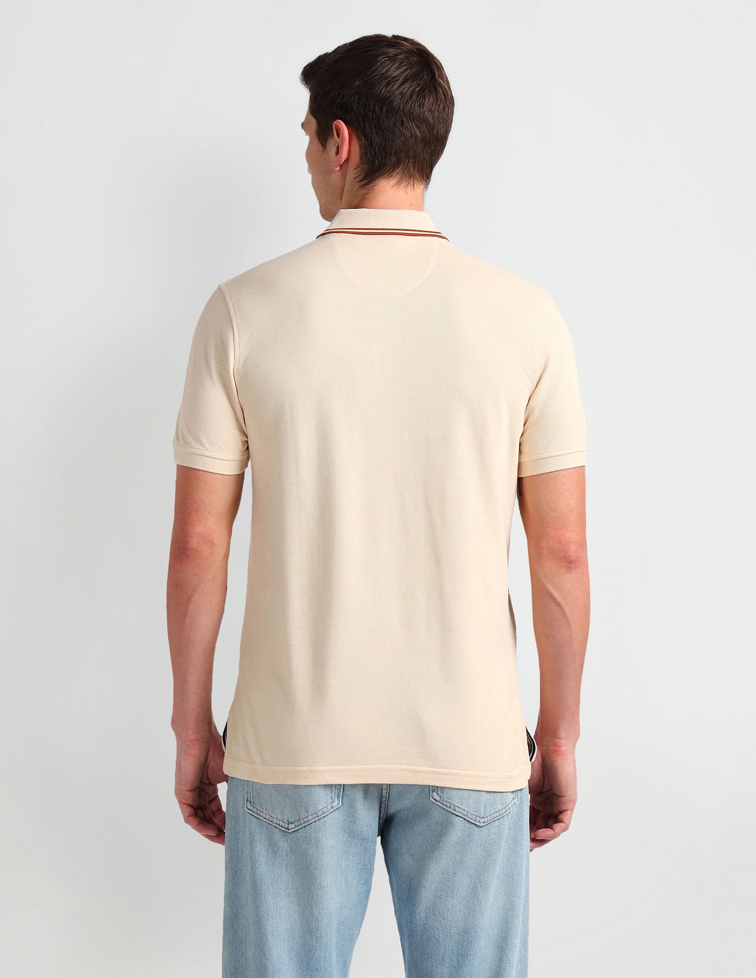 Arrow Sports Tipped Collar Horizontal Stripe Polo Shirt