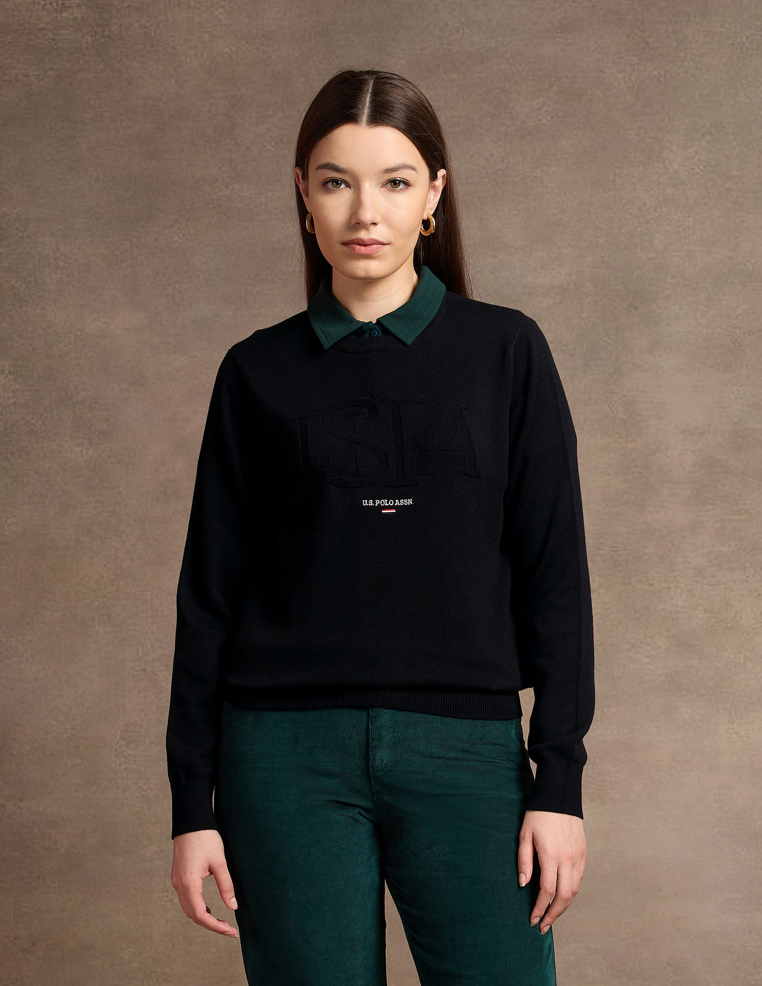 U.S. Polo Assn. Women Typographic Branding Crew Neck Sweater