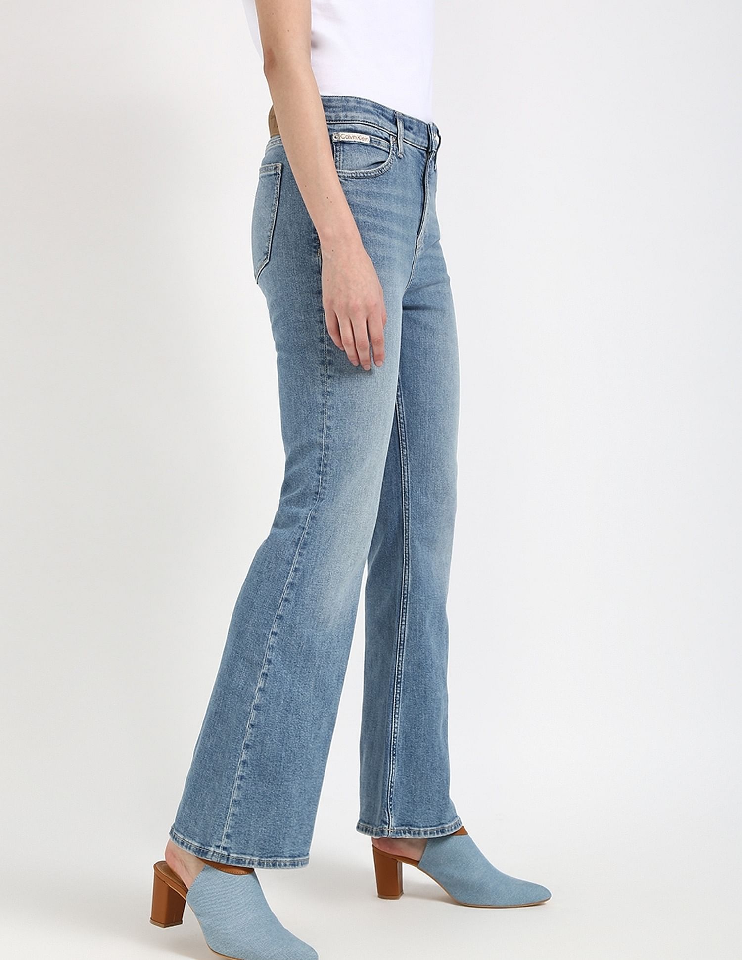 Calvin Klein Jeans Mid-Wash Flared-Fit Mid Rise Jeans