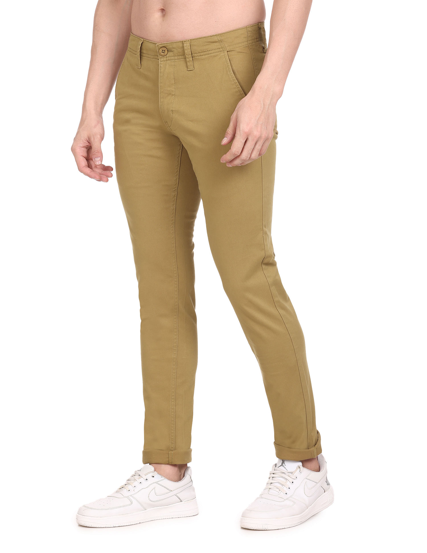 Flying Machine Mid Rise Twill Solid Trousers