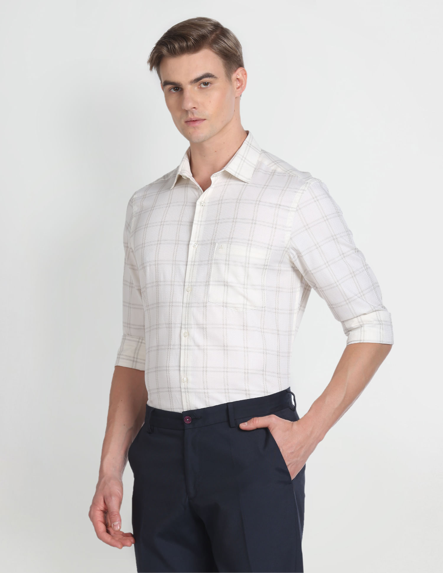 Arrow Cutaway Collar Plaid Check Formal Shirt