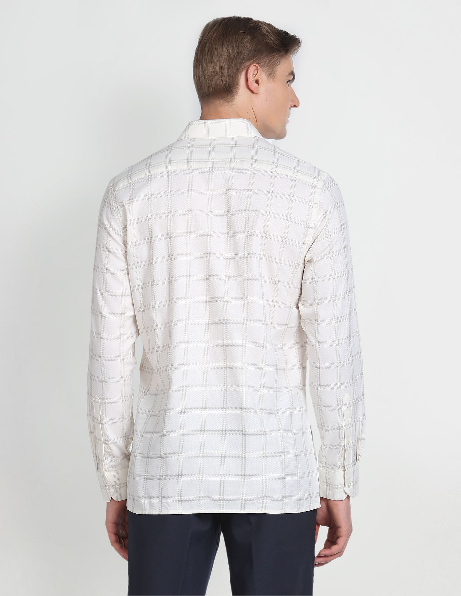 Arrow Cutaway Collar Plaid Check Formal Shirt