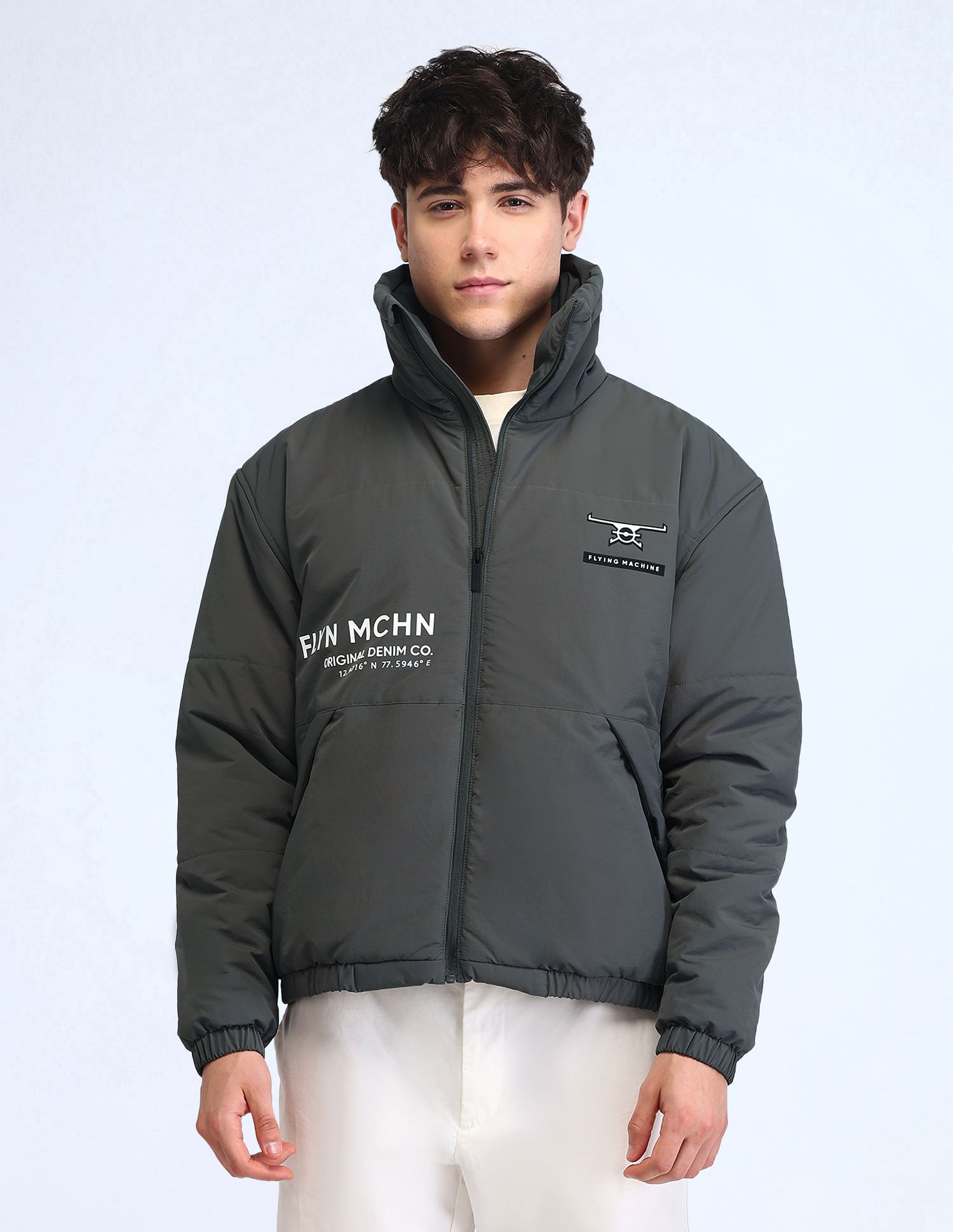 Flying Machine Relaxed Fit Printed Padded Jacket
