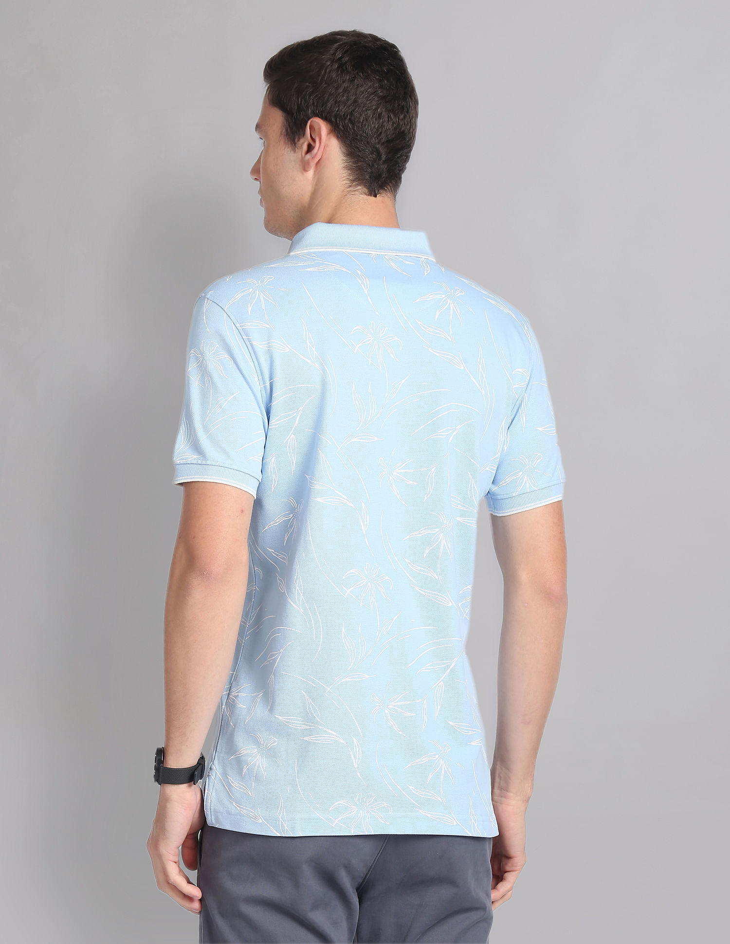 AD by Arvind Floral Print Cotton Polo Shirt