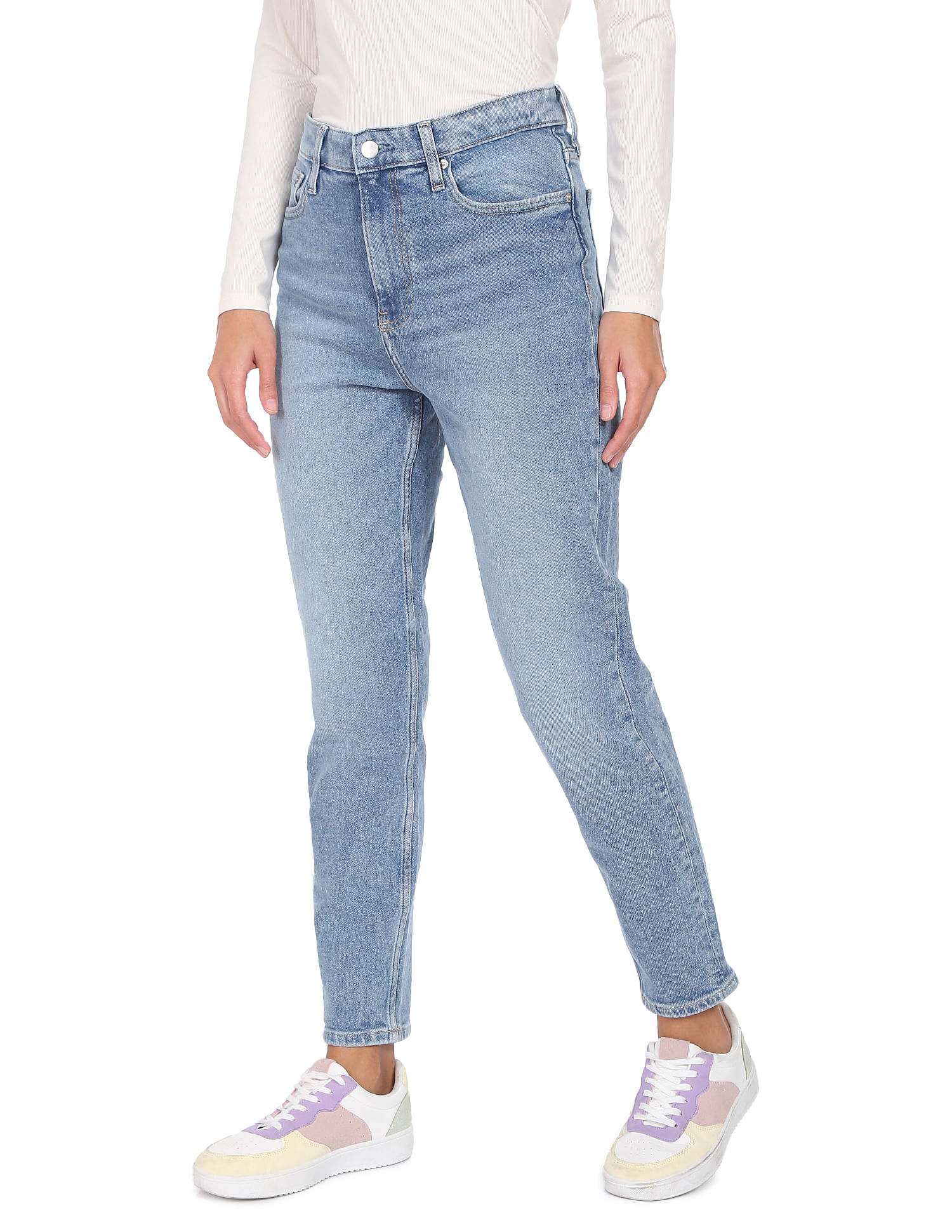 Calvin Klein Women Blue Mid Rise Mom Fit Jeans