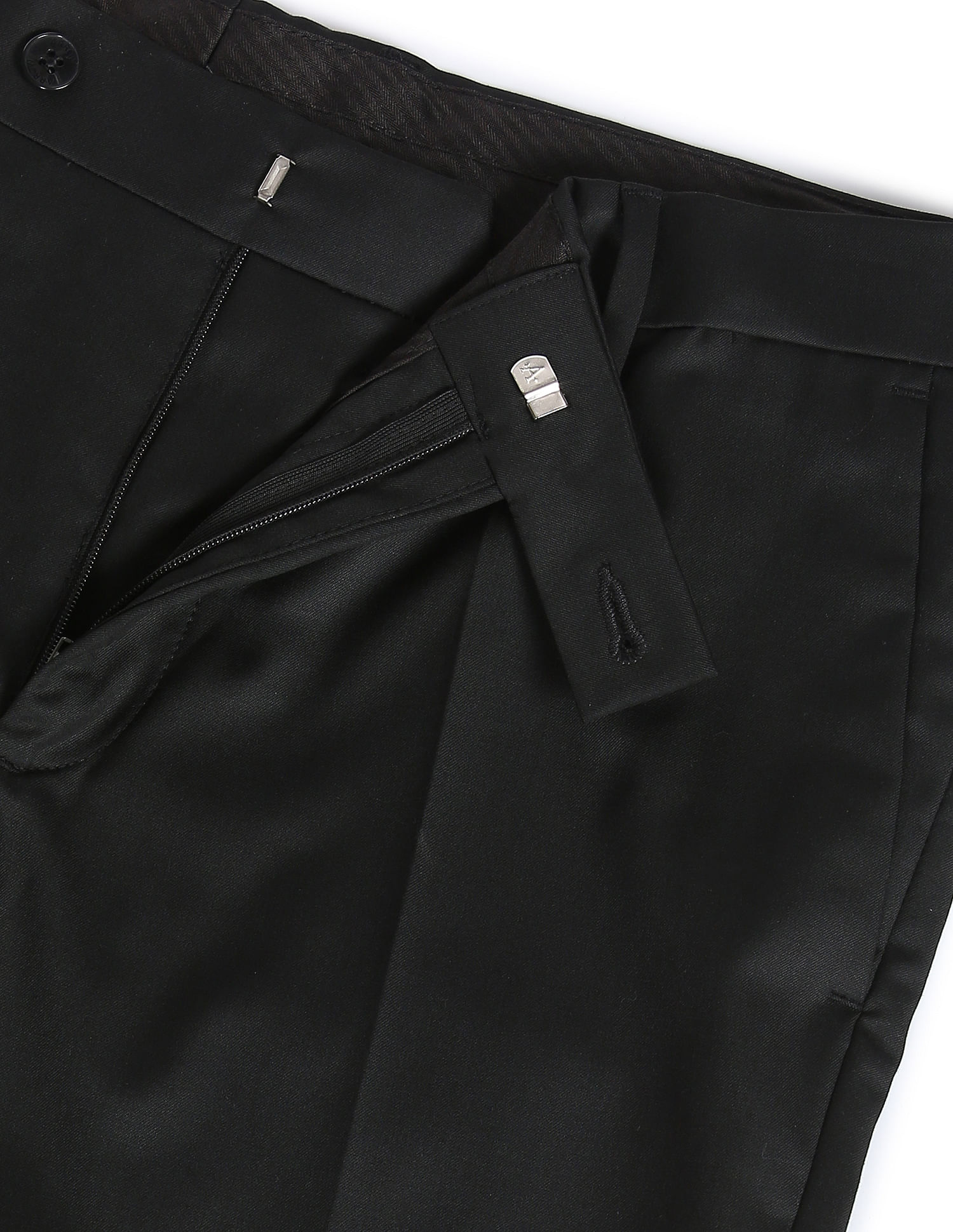 Mens Black Polyester Solid Formal Trousers