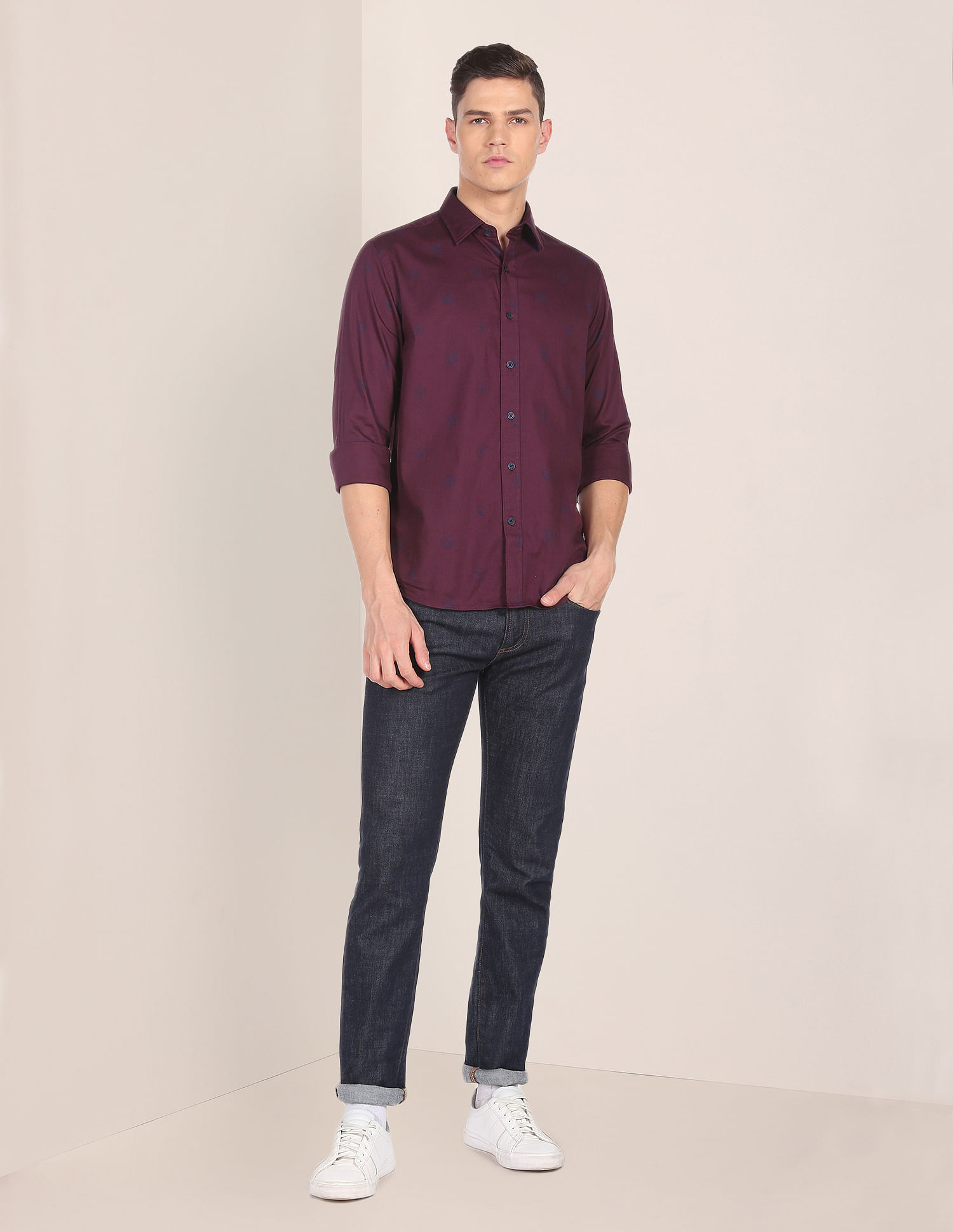 U.S. Polo Assn. Herringbone Brand Print Cotton Shirt