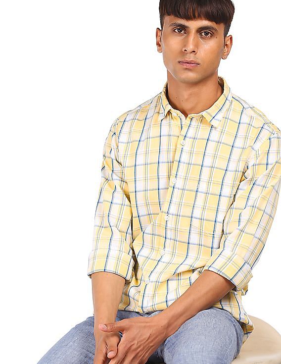 checked slim fit shirt with patch pocket