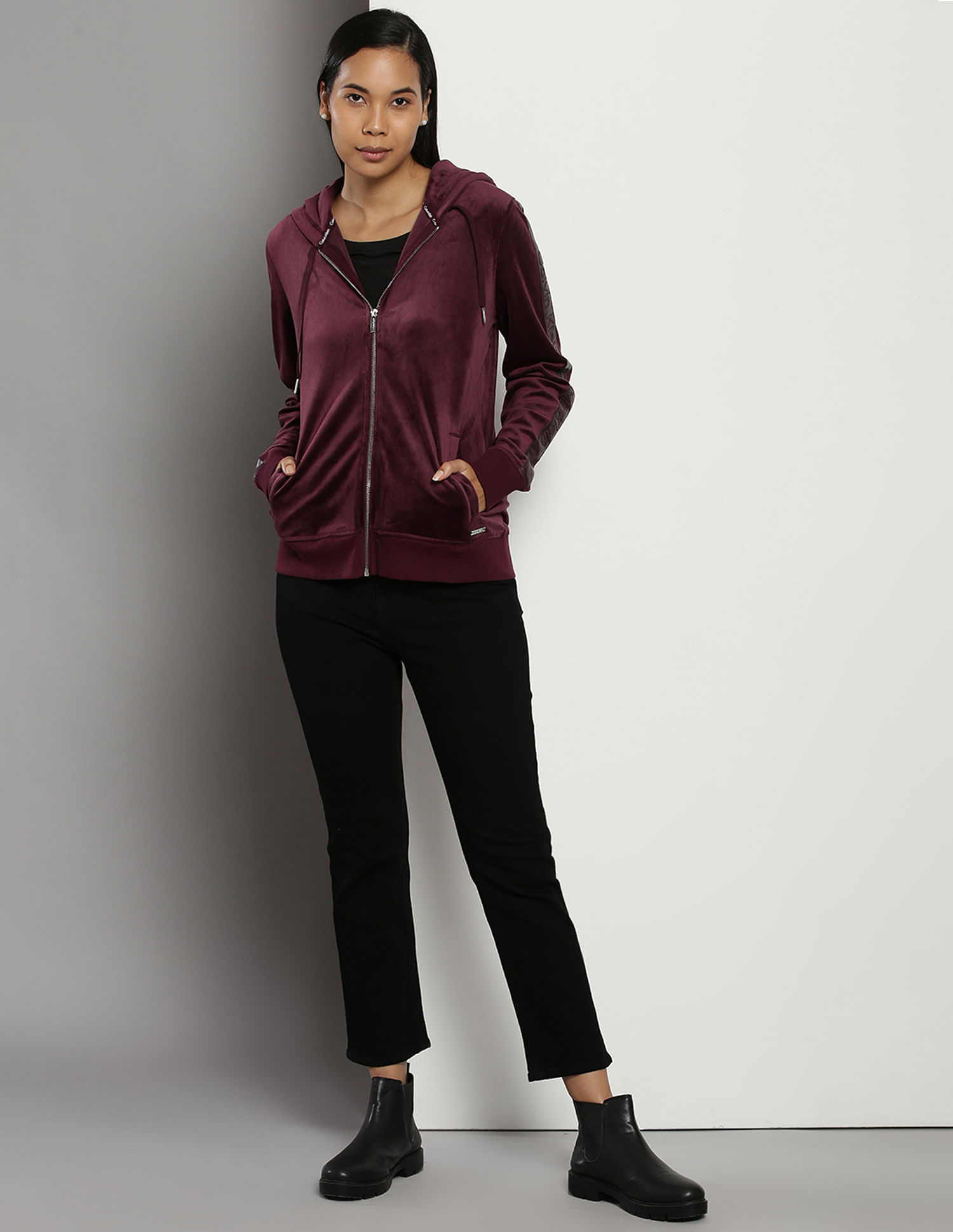Calvin Klein Brand Tape Solid Hooded Sweatshirt