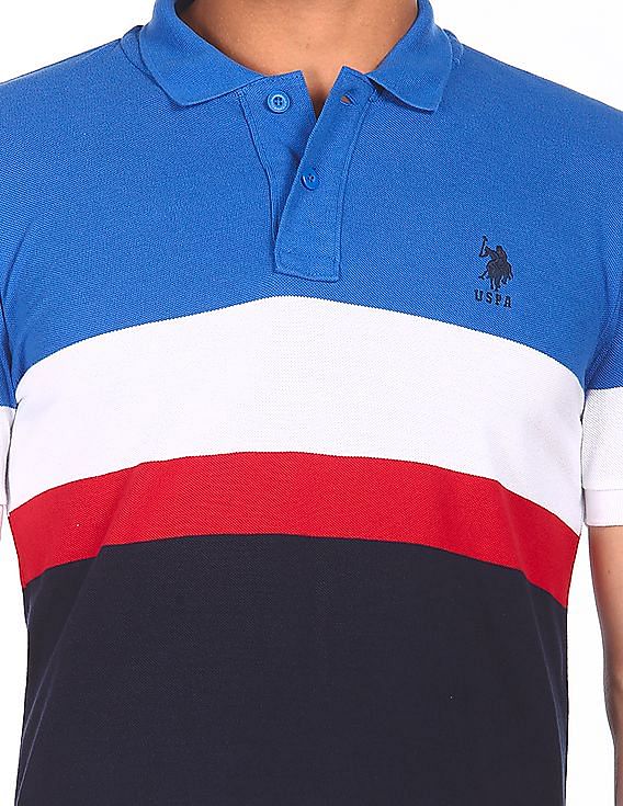 U.S. Polo Assn. Men Multi Colour Cotton Striped Polo Shirt