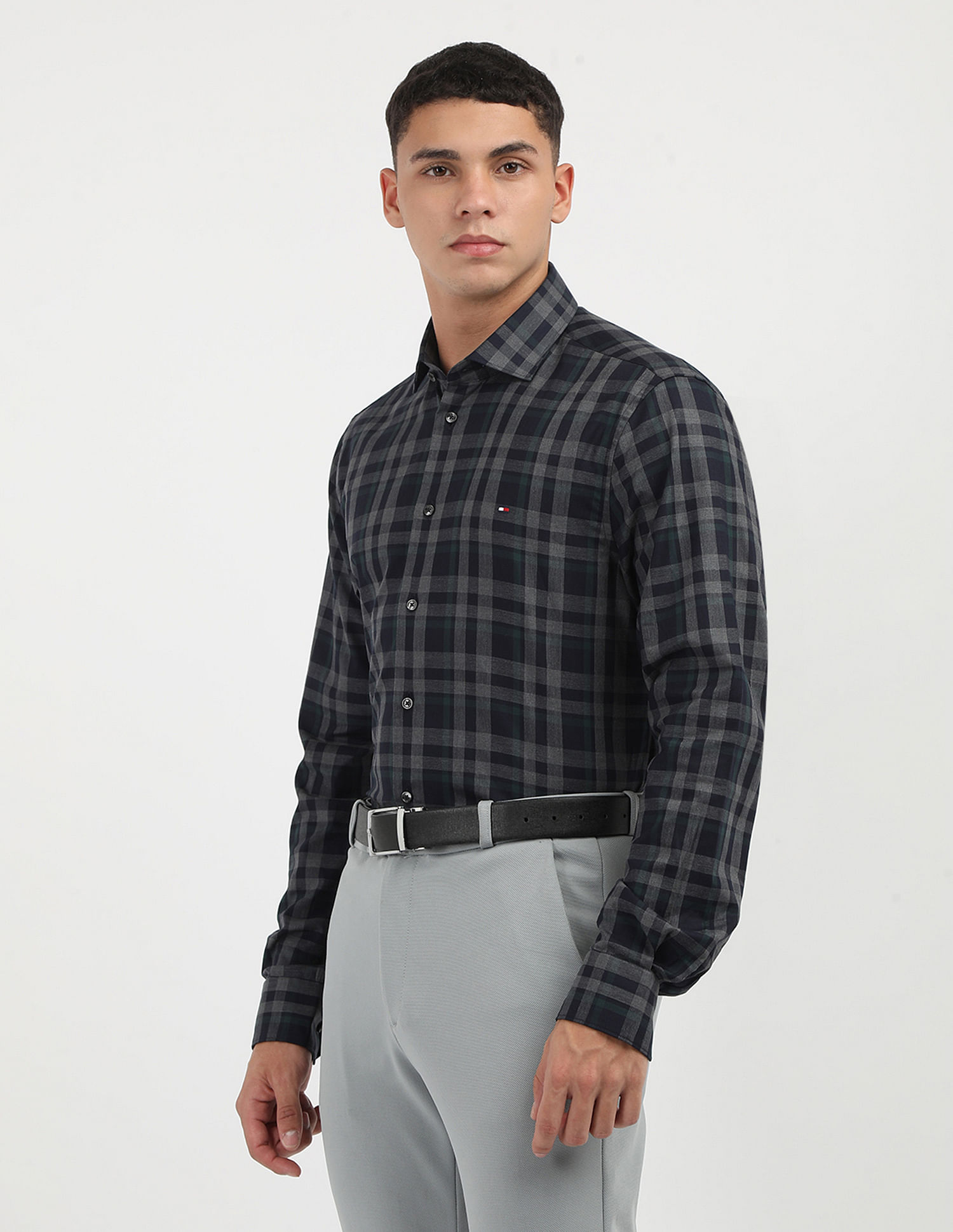 Tommy Hilfiger Large Melange Slim Fit Checked Shirt