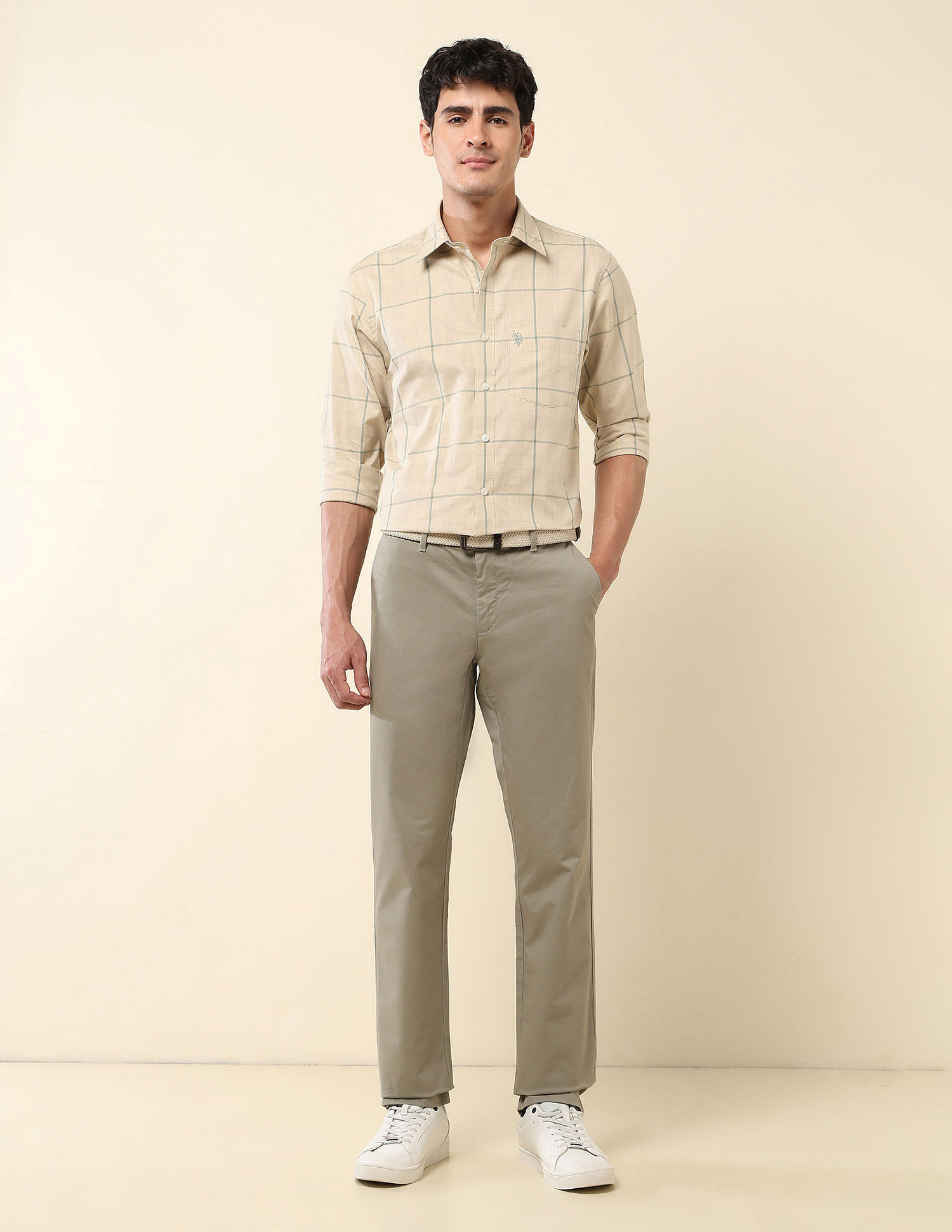 U.S. Polo Assn. Windowpane Checked Pure Cotton Shirt