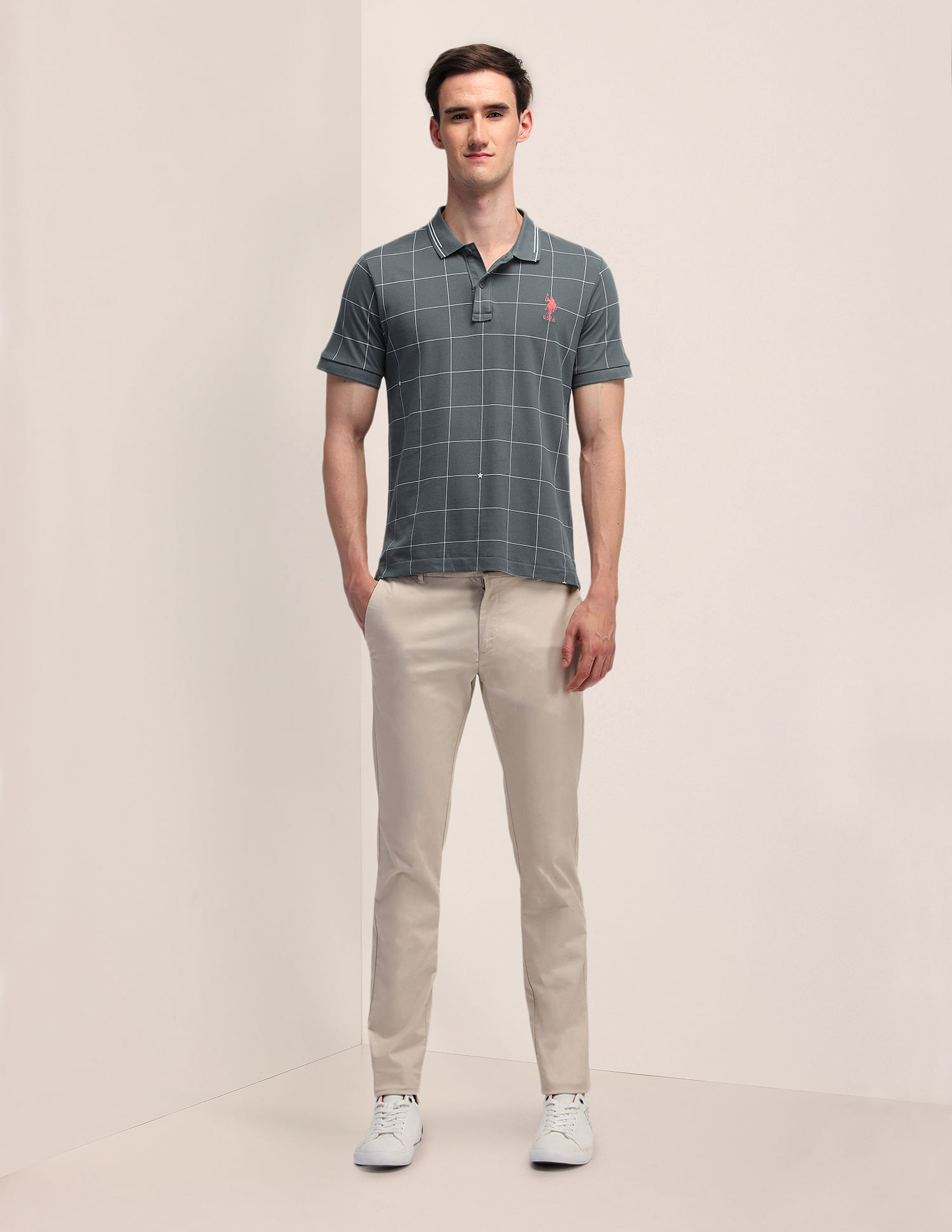 U.S. Polo Assn. Pure Cotton Checked Slim Fit Polo Shirt