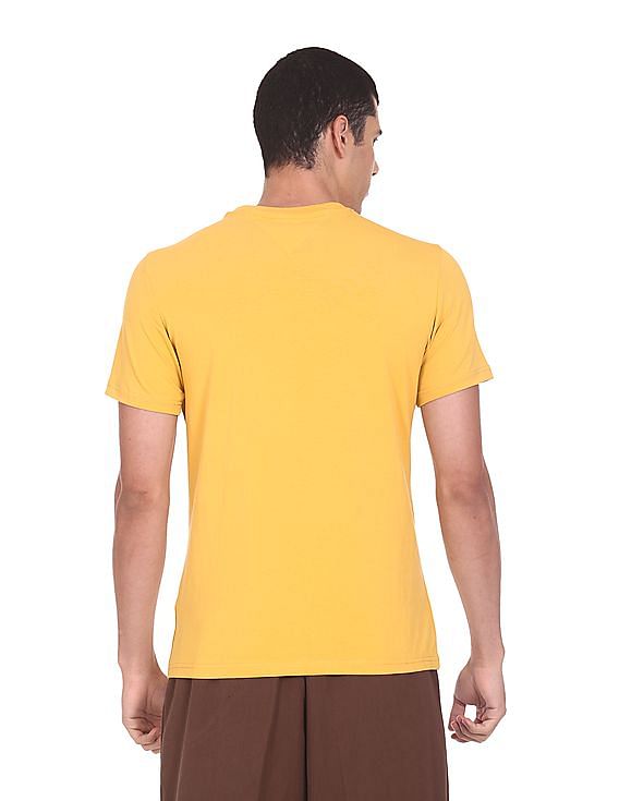 Tommy Hilfiger Men Yellow Vinyl Logo Print Solid T-Shirt