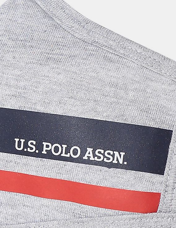 U.S. Polo Assn. Unisex Adults Grey Triple Layer Washable Anti Bacterial Striped Face Masks - Pack Of 3