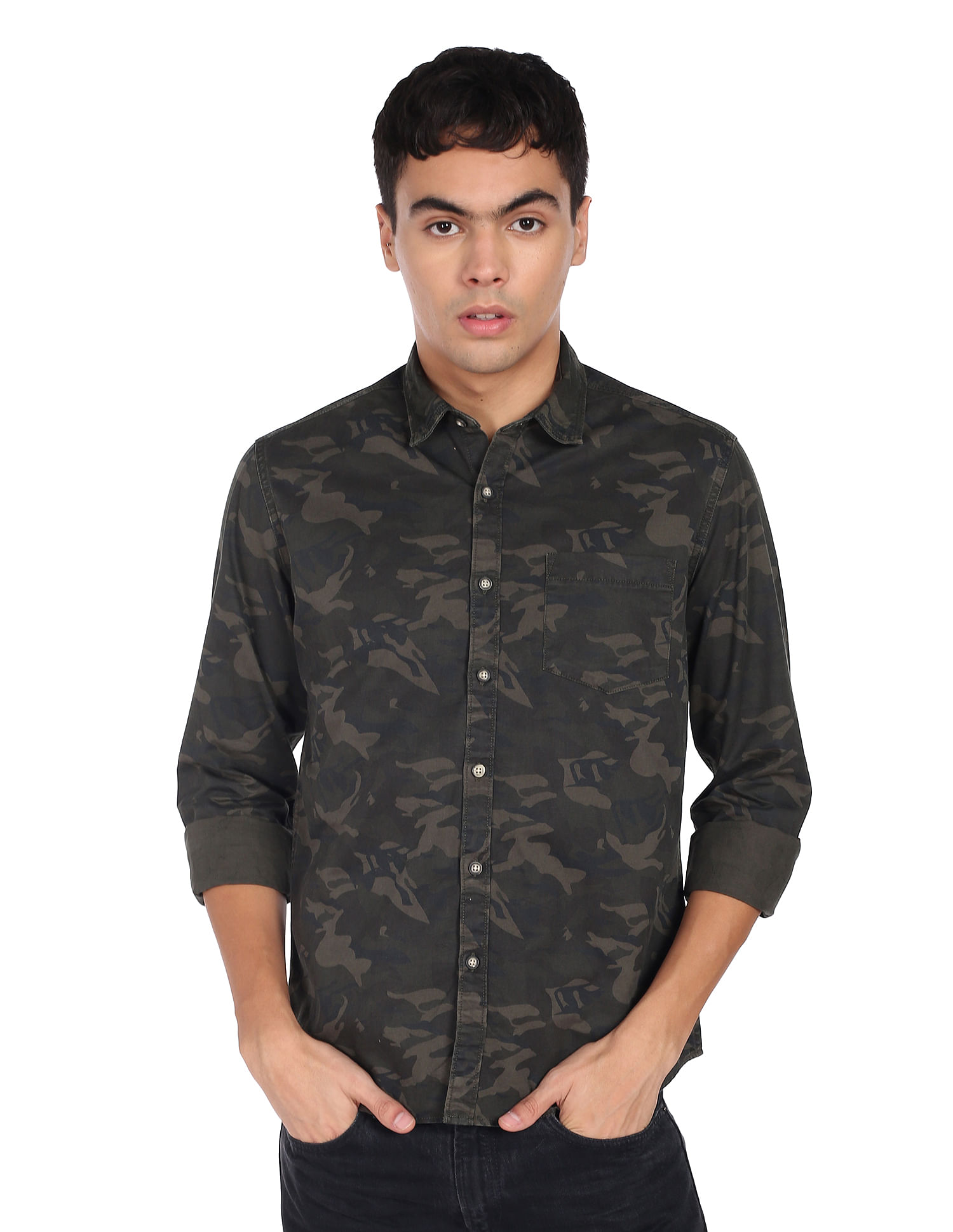 Flying Machine Camouflage Print Pure Cotton Shirt