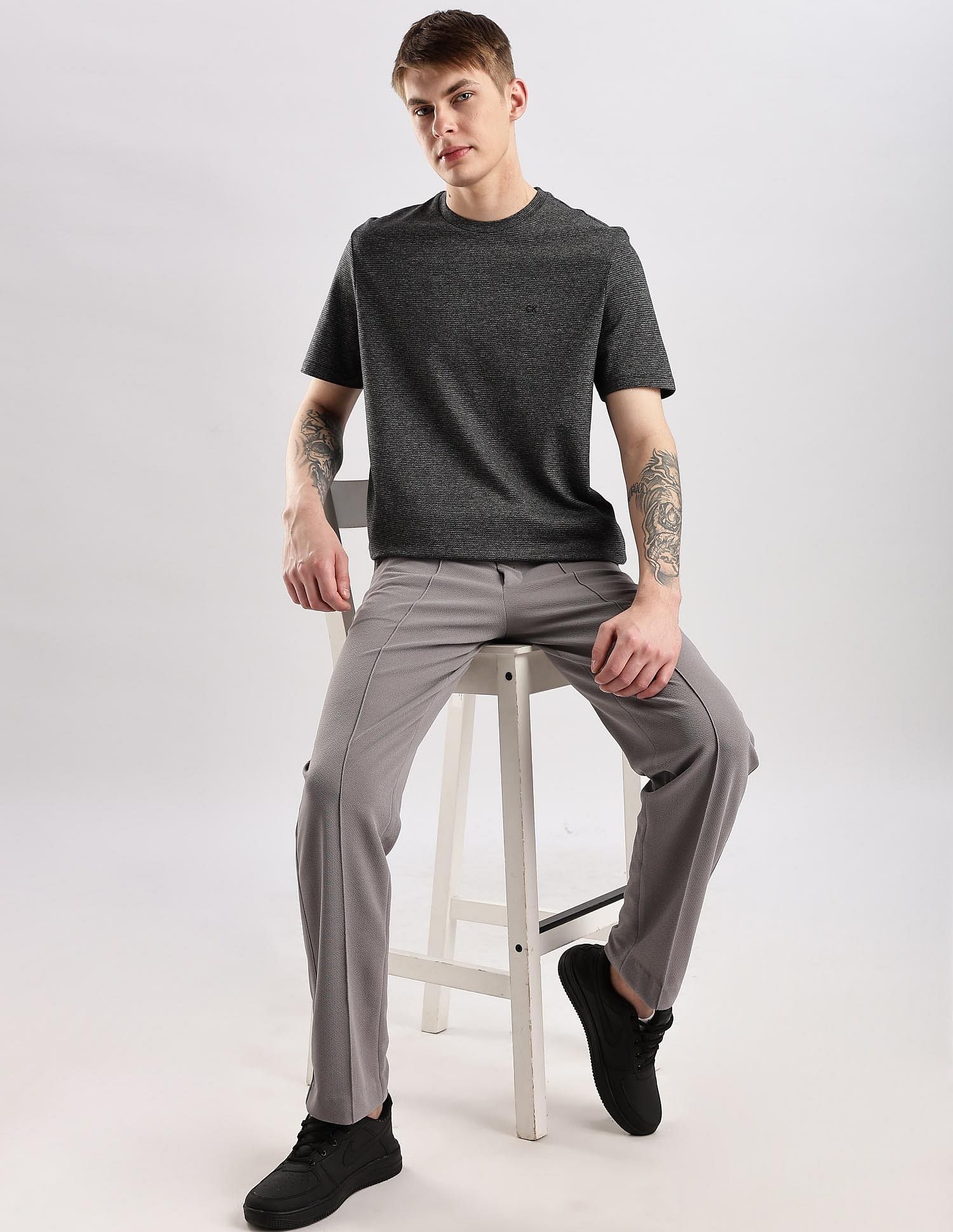 Calvin Klein Jeans Mens Black Self-design T-Shirts