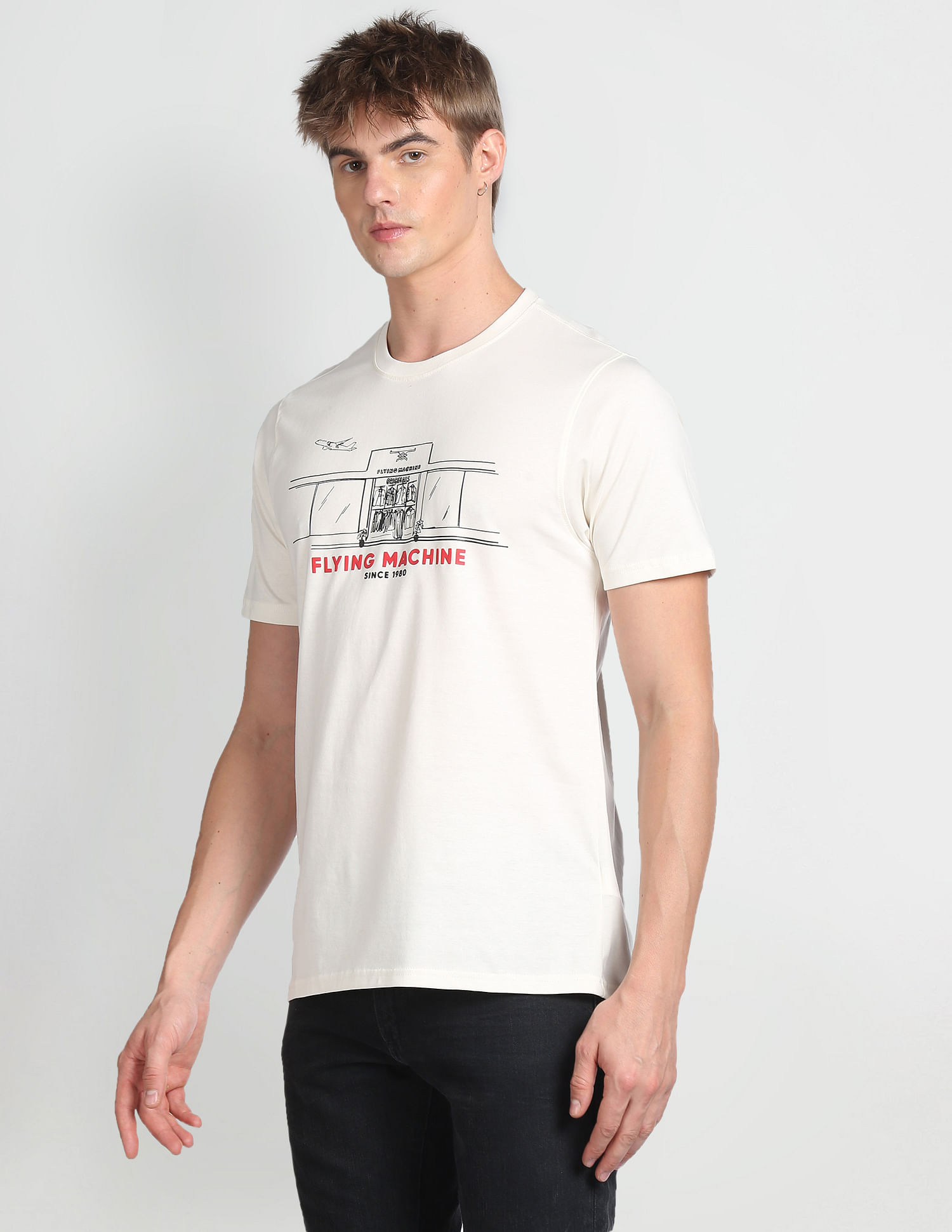 Flying Machine Graphic Print Cotton T-Shirt