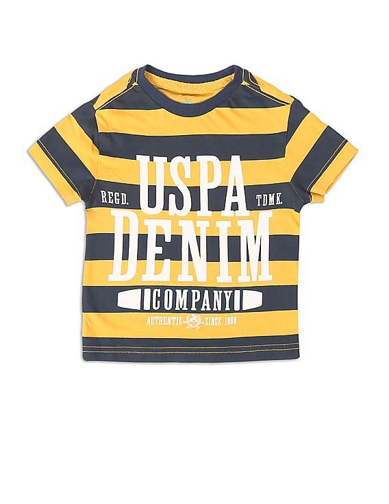 U.S. Polo Assn. Kids Boys Yellow Round Neck Striped T-Shirt