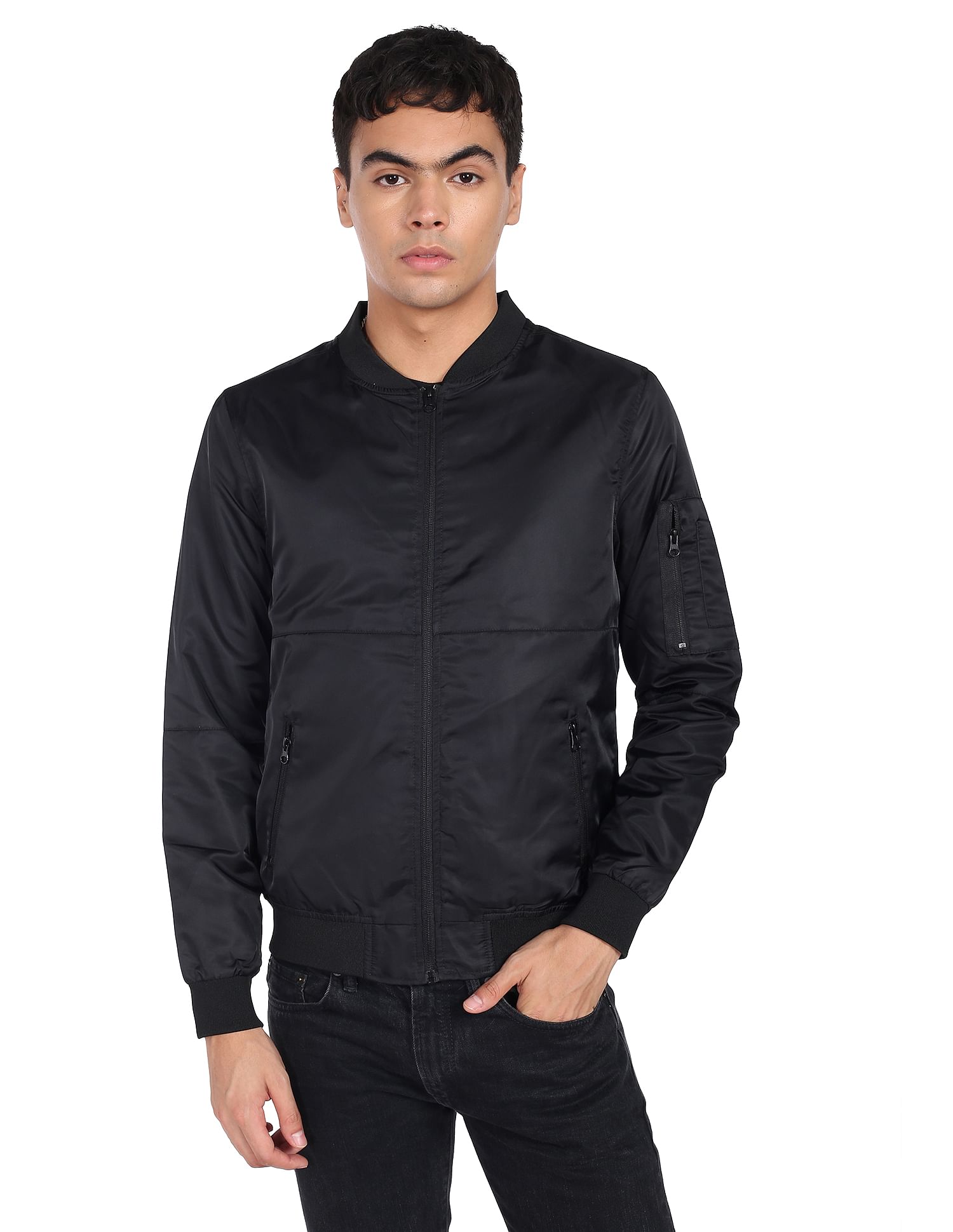 Flying Machine Stand Collar Solid Casual Jacket