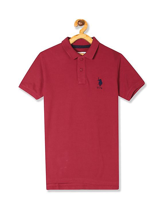U.S. Polo Assn. Kids Pink Boys Solid Cotton Pique Polo Shirt