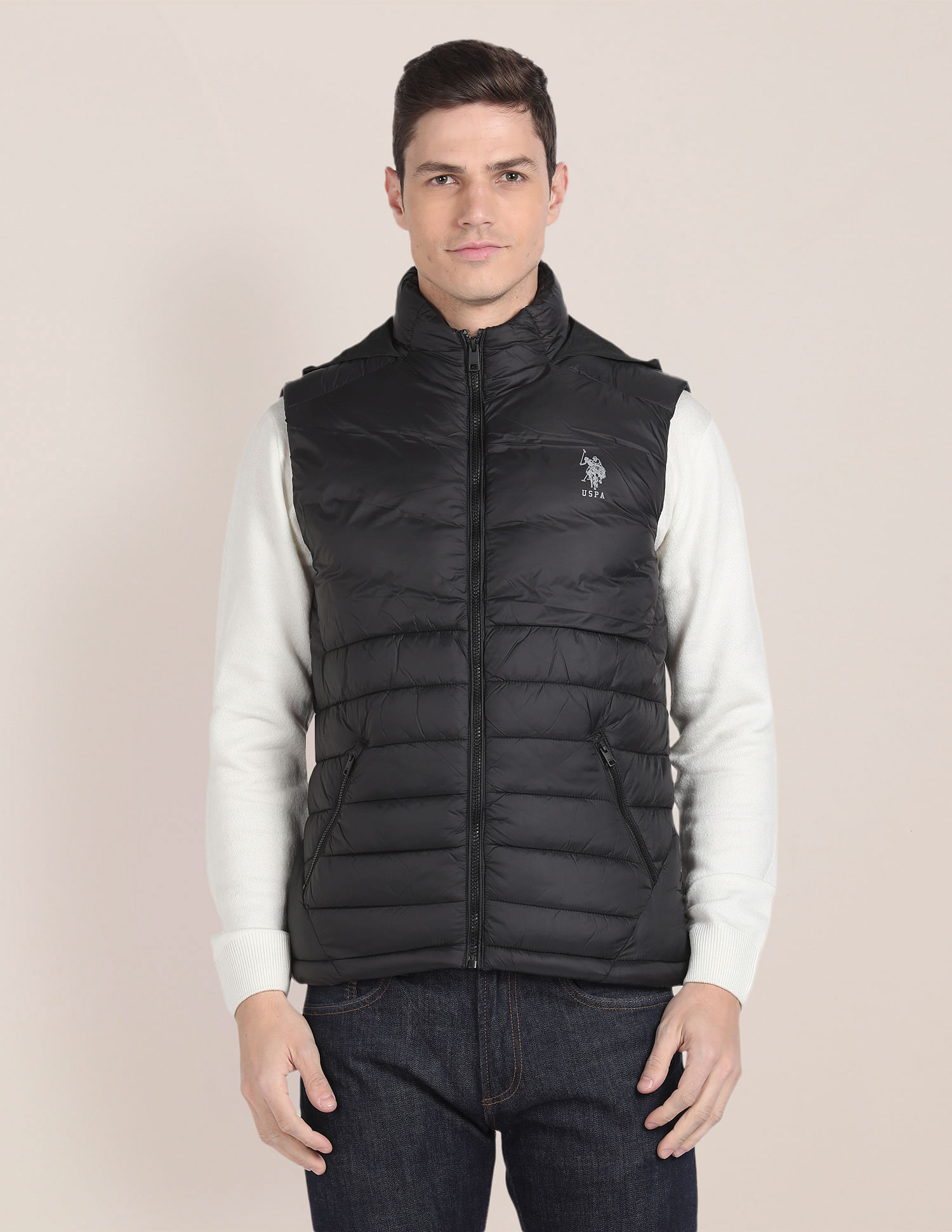 Polo puffer shop vest with hood