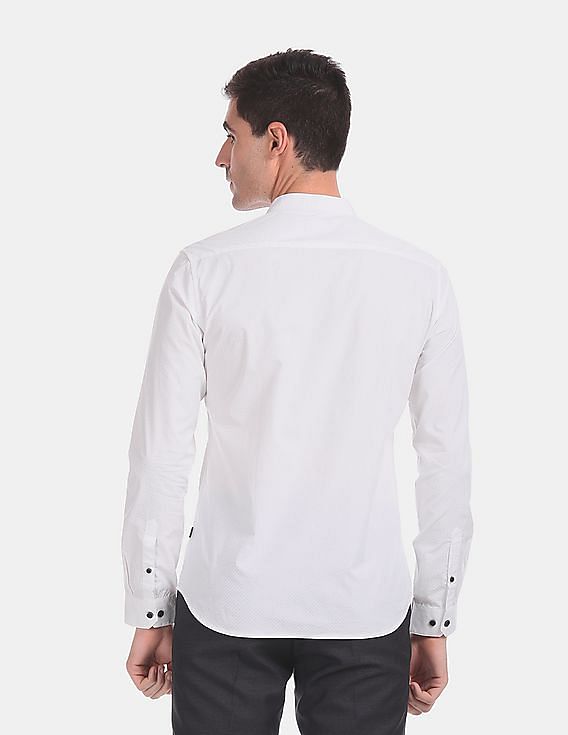 Flying Machine Mandarin Collar Tonal Print Shirt