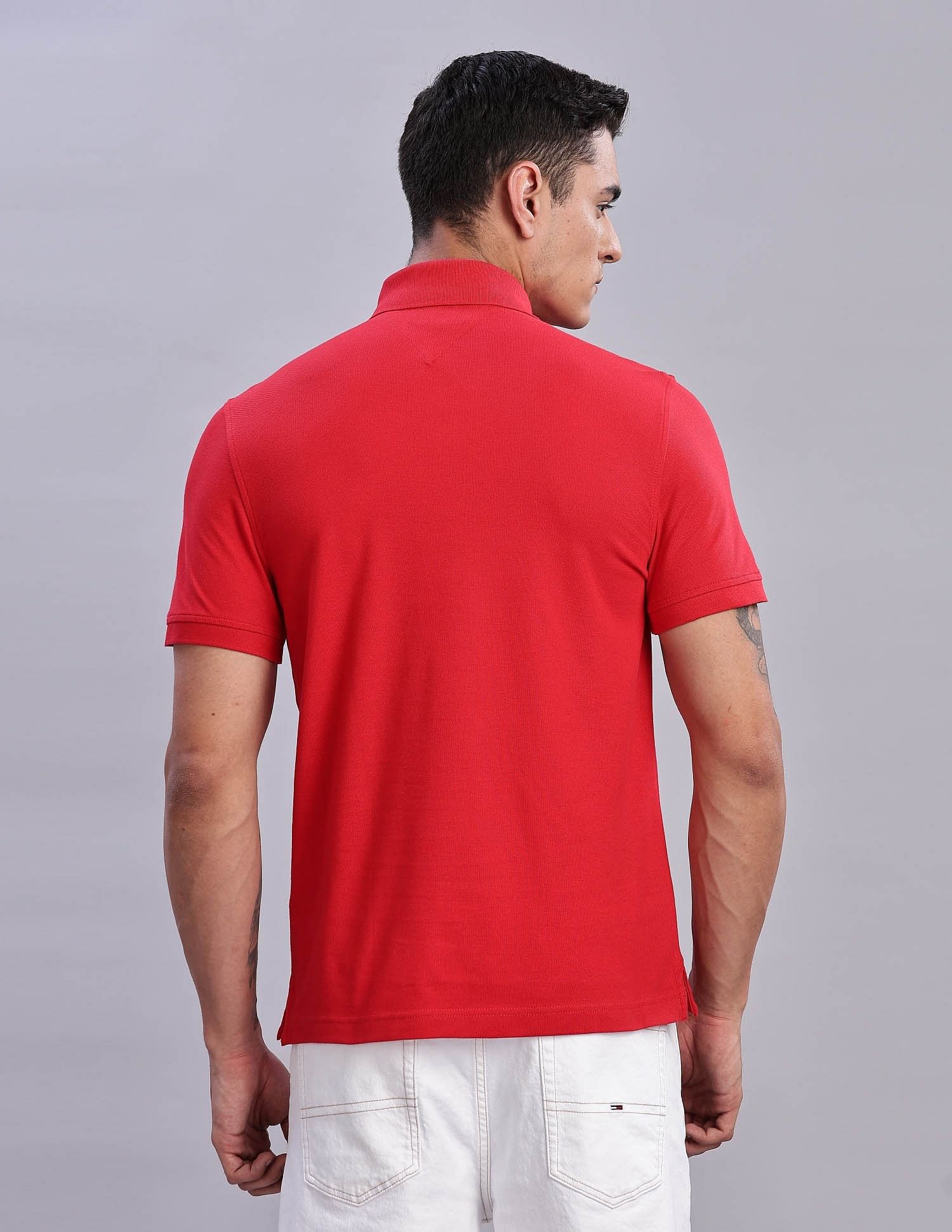 Tommy Hilfiger Mens Red Solid Polo Shirt