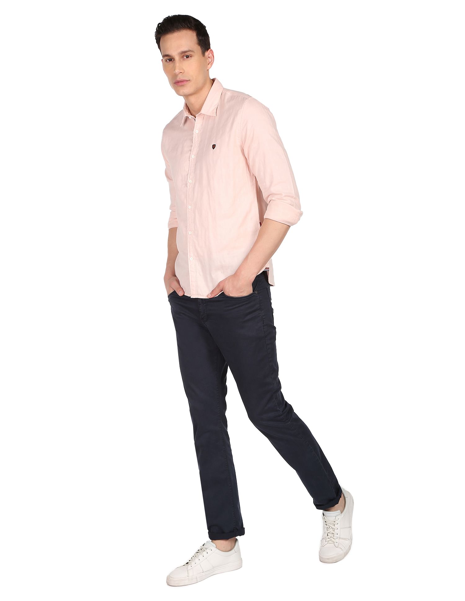 AD by Arvind Spread Collar Solid Cotton Casual Shirt