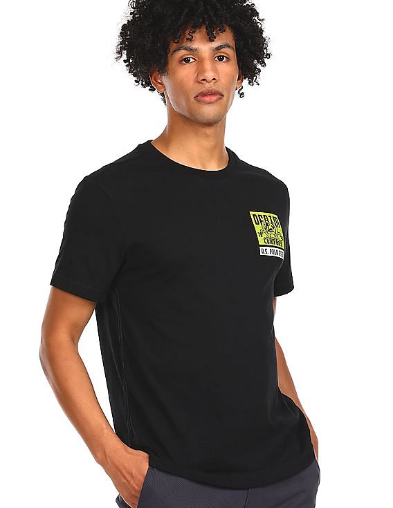 U.S. Polo Assn. Denim Co. Men Black Crew Neck Graphic Print T-Shirt