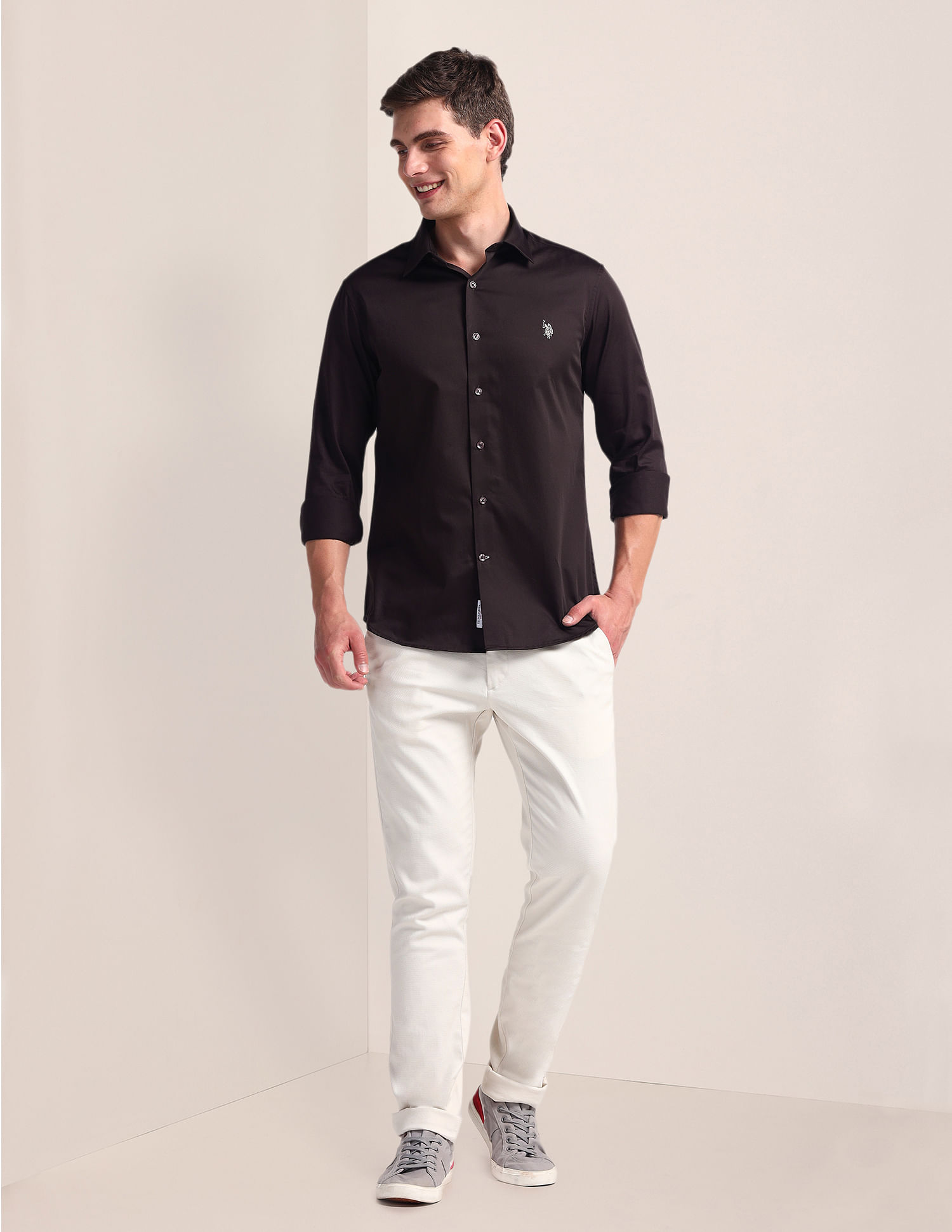U.S. Polo Assn. Semi-Cutaway Collar Solid Shirt