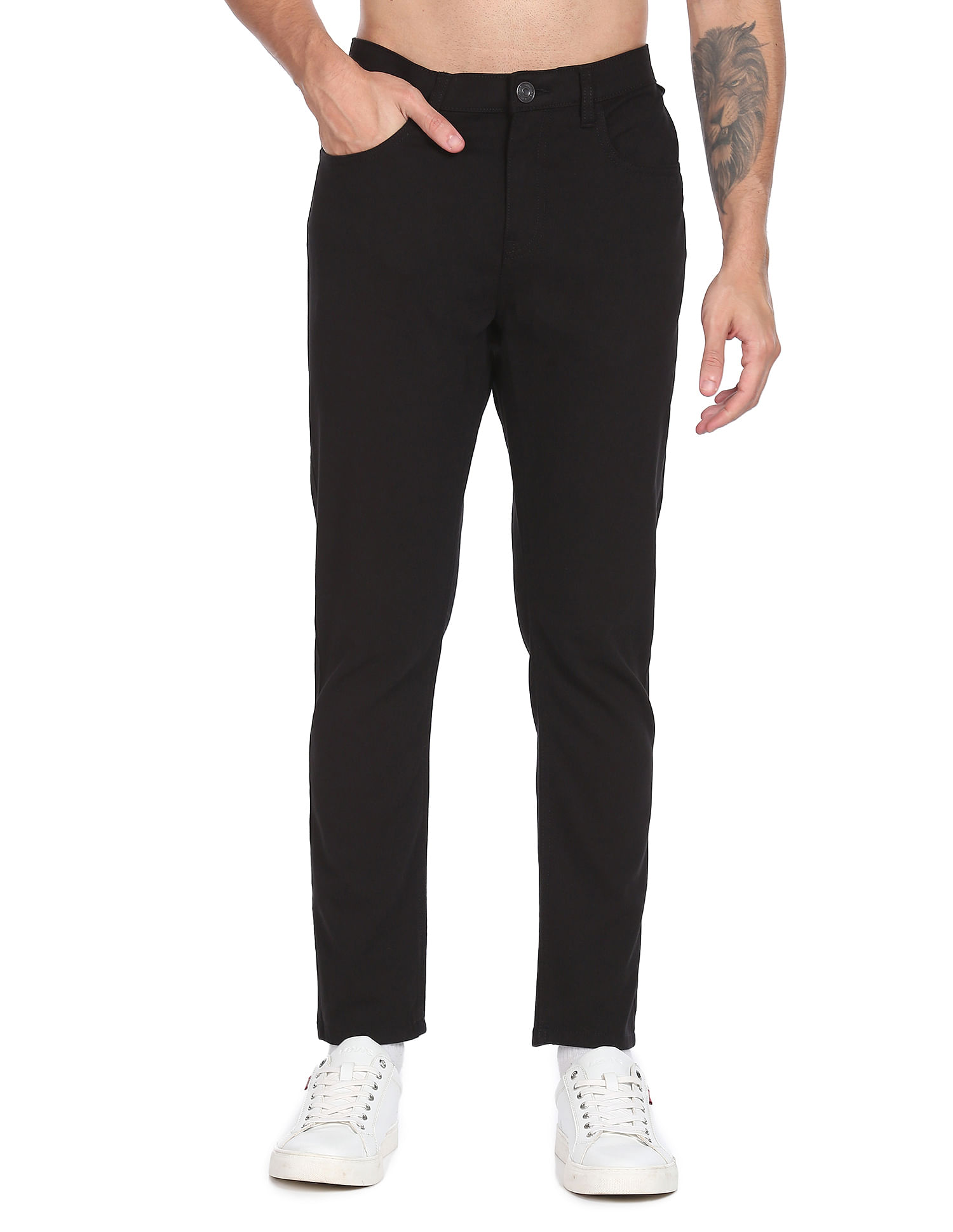 Flying Machine Solid Slim Tapered Fit Trousers