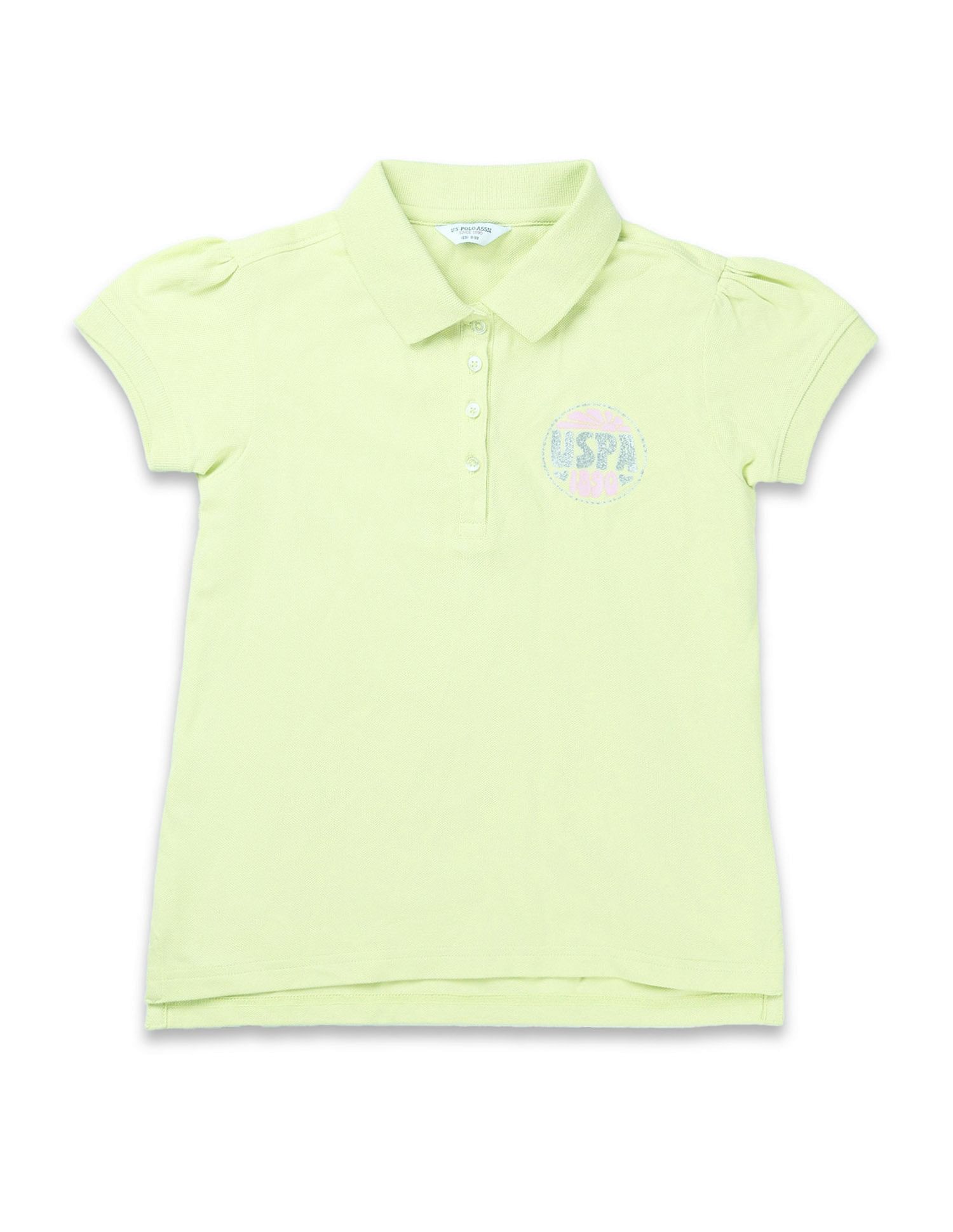 U.S. Polo Assn. Kids Girls Brand Printed Relaxed Fit Polo Shirt